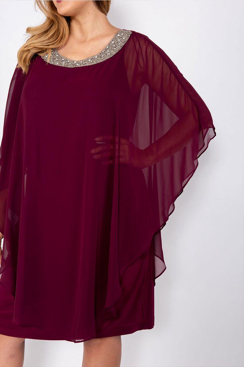 R&M Richards Short Mother of the Bride Chiffon Cape Dress - The Dress Outlet R&M Richards