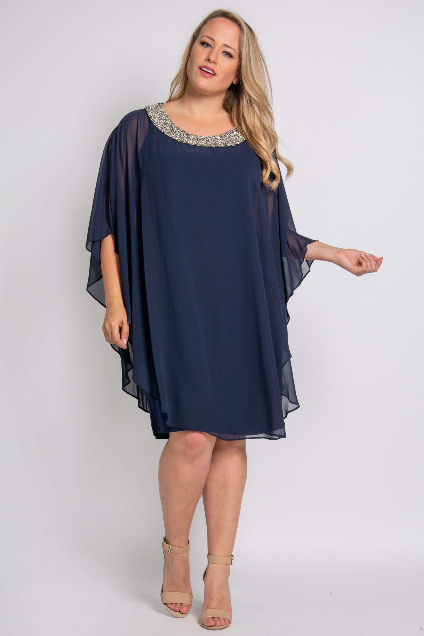 R&M Richards Short Mother of the Bride Chiffon Cape Dress - The Dress Outlet R&M Richards