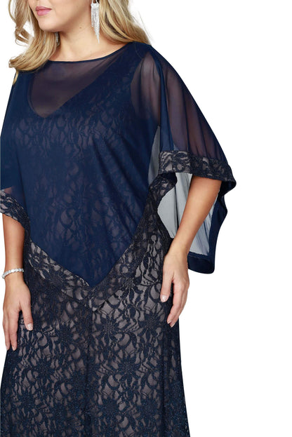 R&M Richards Long Plus Size Formal Cape Dress 2347W - The Dress Outlet