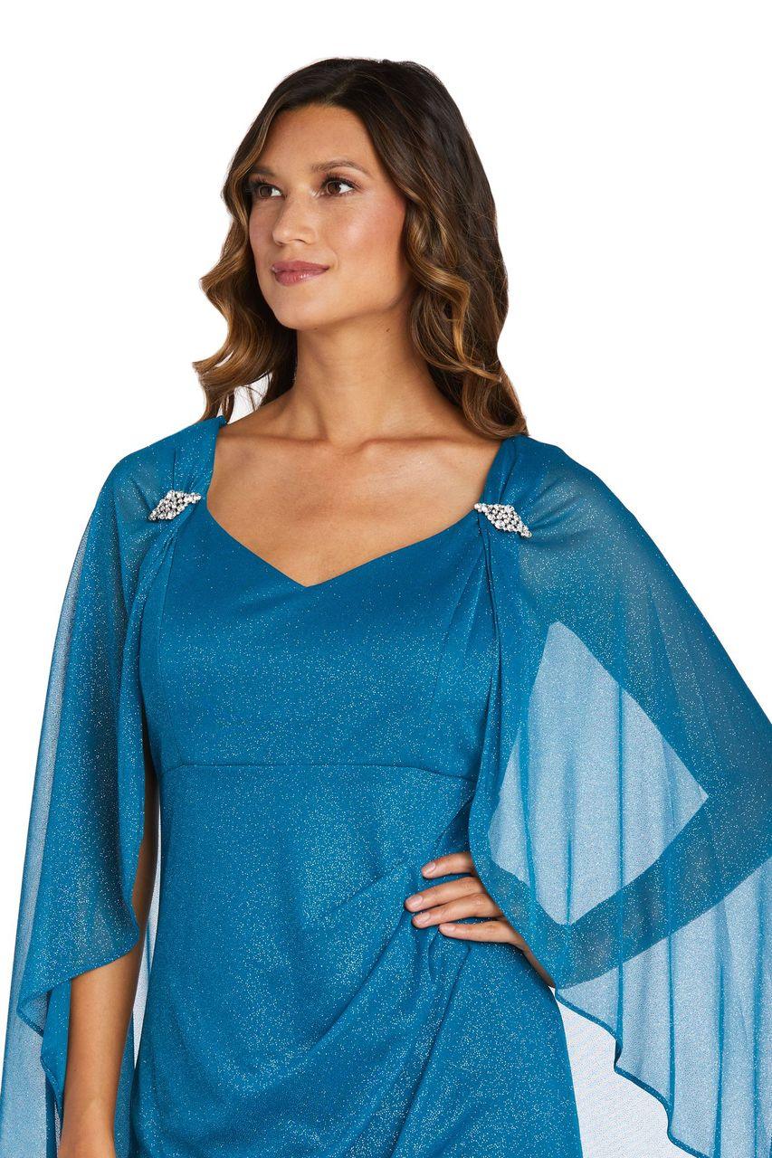 R&M Richards Long Mother of Bride Cape Dress 2384 - The Dress Outlet