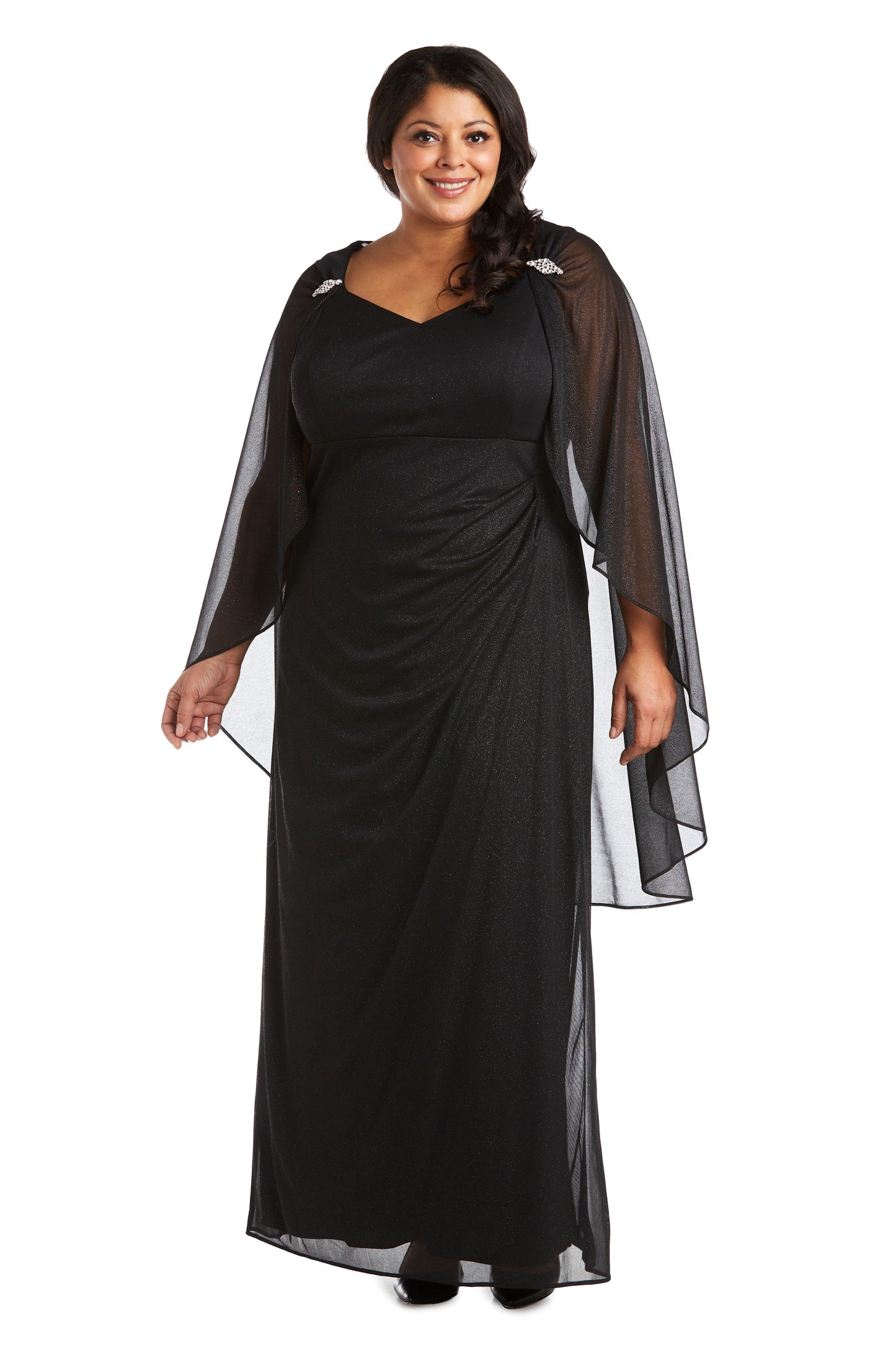 R&M Richards Long Plus Size Formal Cape Gown 2384W - The Dress Outlet