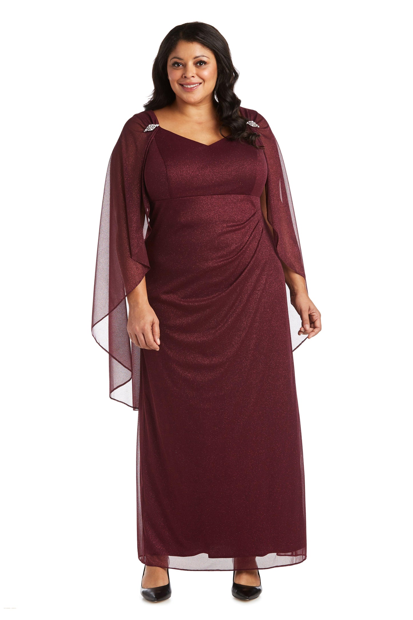 R&M Richards Long Plus Size Formal Cape Gown 2384W - The Dress Outlet