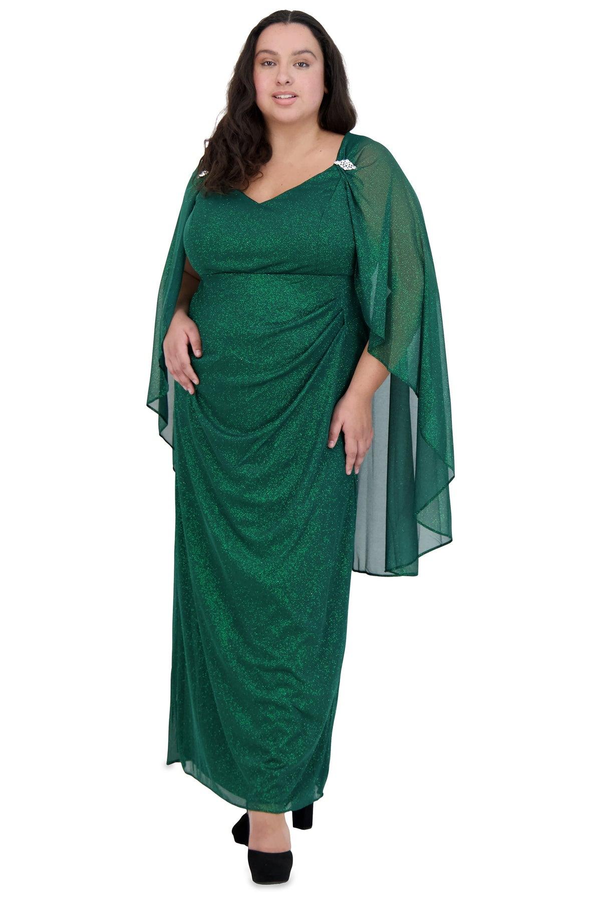 R&M Richards Long Plus Size Formal Cape Gown 2384W - The Dress Outlet