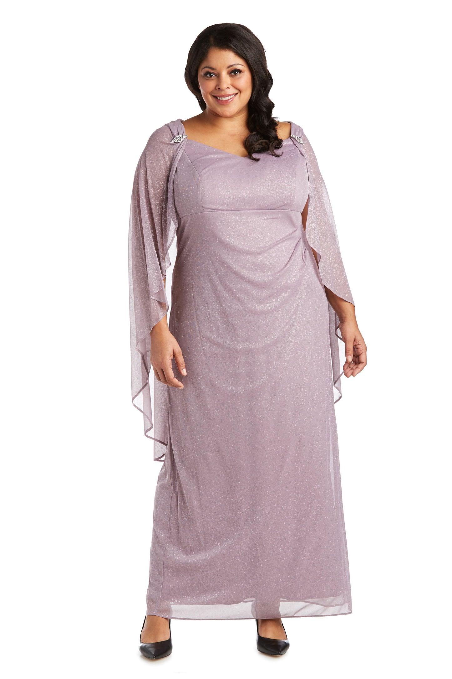 R&M Richards Long Plus Size Formal Cape Gown 2384W - The Dress Outlet