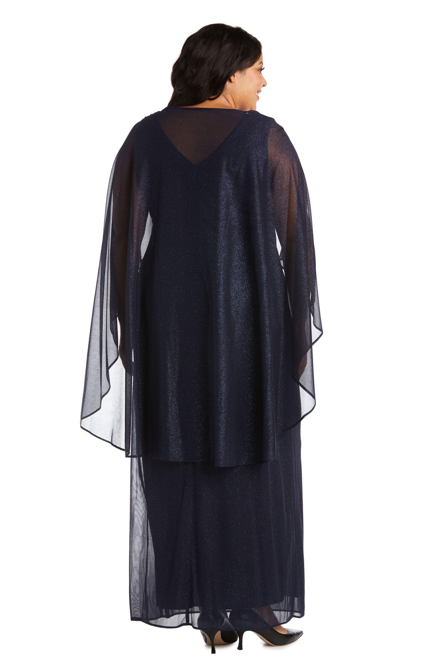 R&M Richards Long Plus Size Formal Cape Gown 2384W - The Dress Outlet