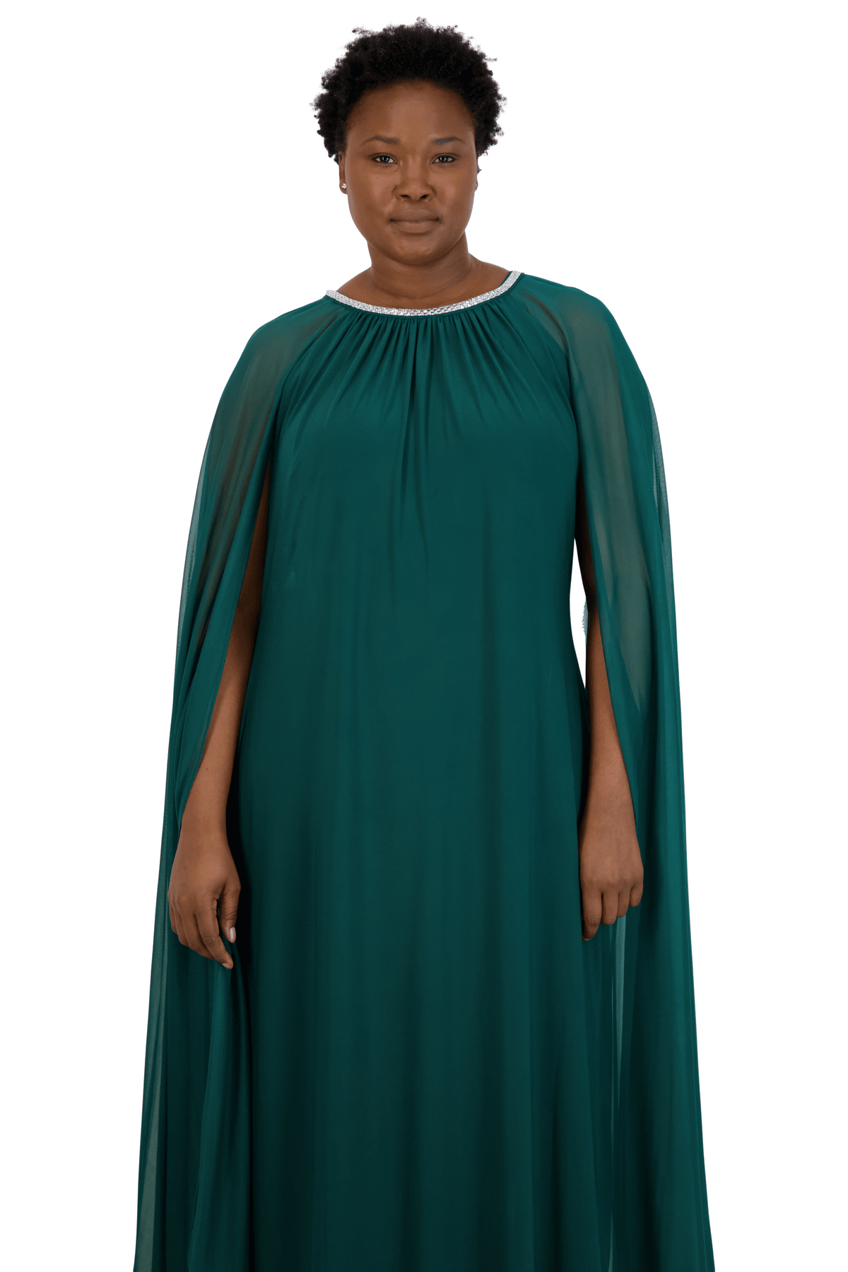 R&M Richards 2487W Plus Size Maternity Long Formal Cape Gown