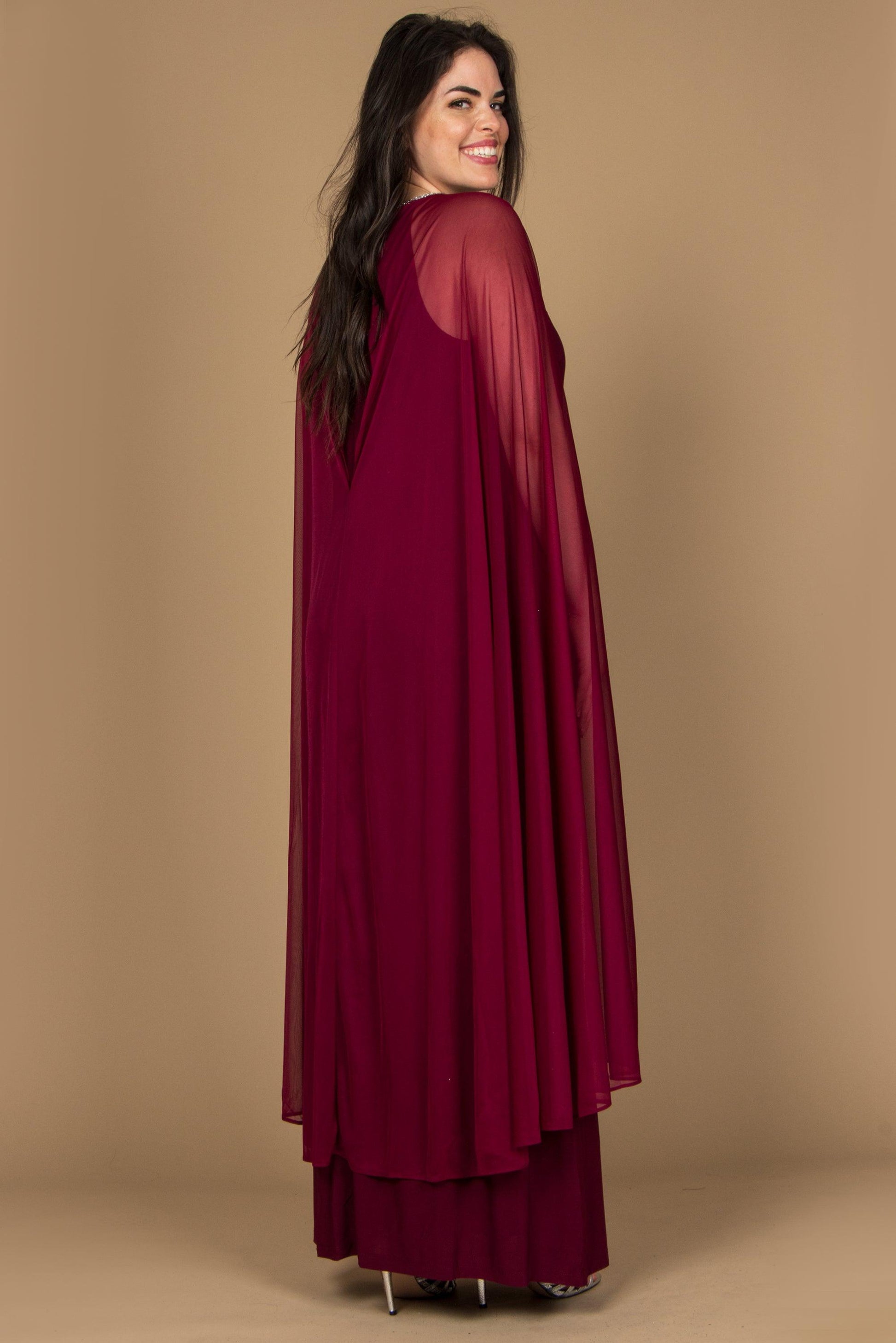 R&M Richards 2487W Plus Size Maternity Long Formal Cape Gown
