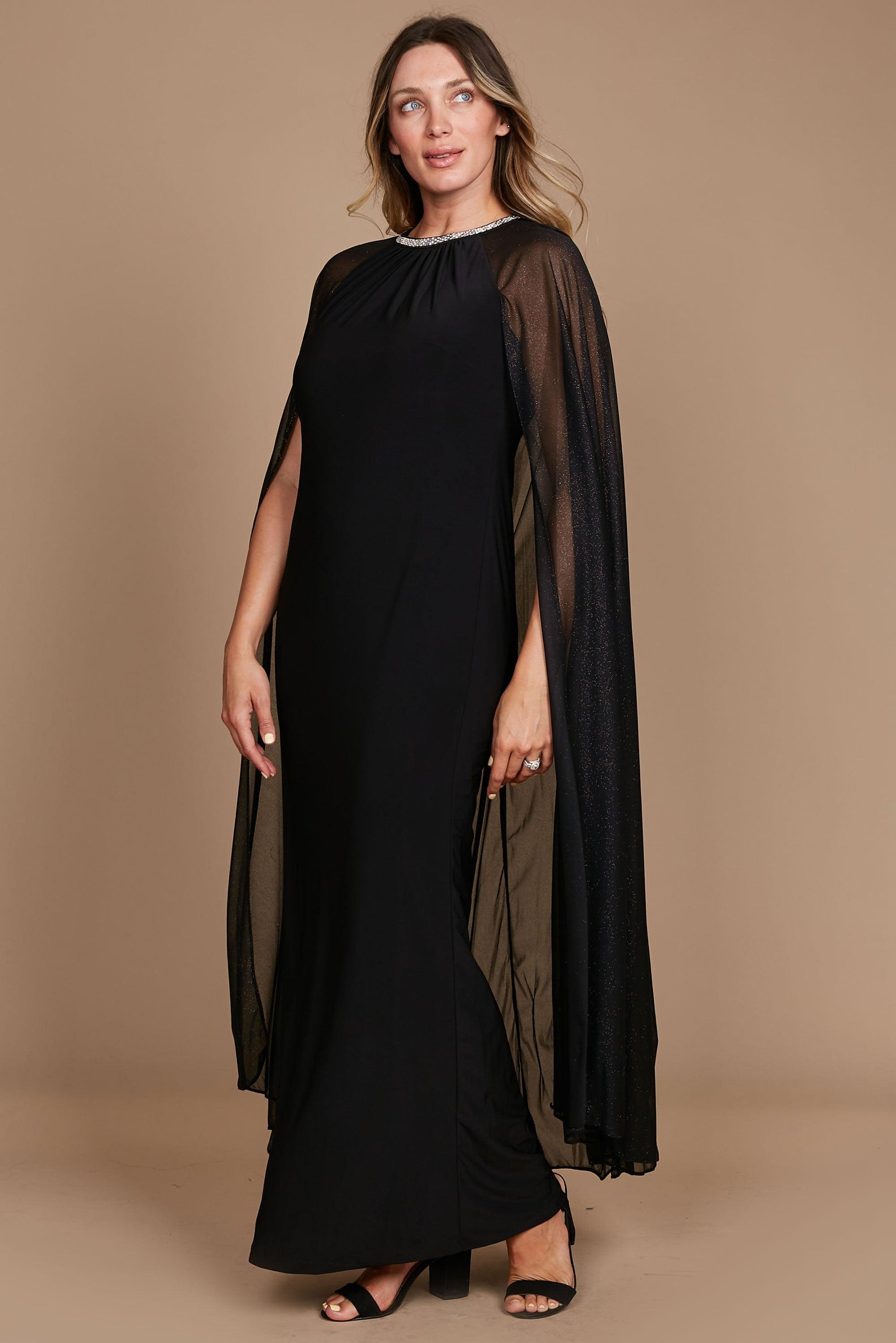 R&M Richards 2487W Plus Size Maternity Long Formal Cape Gown