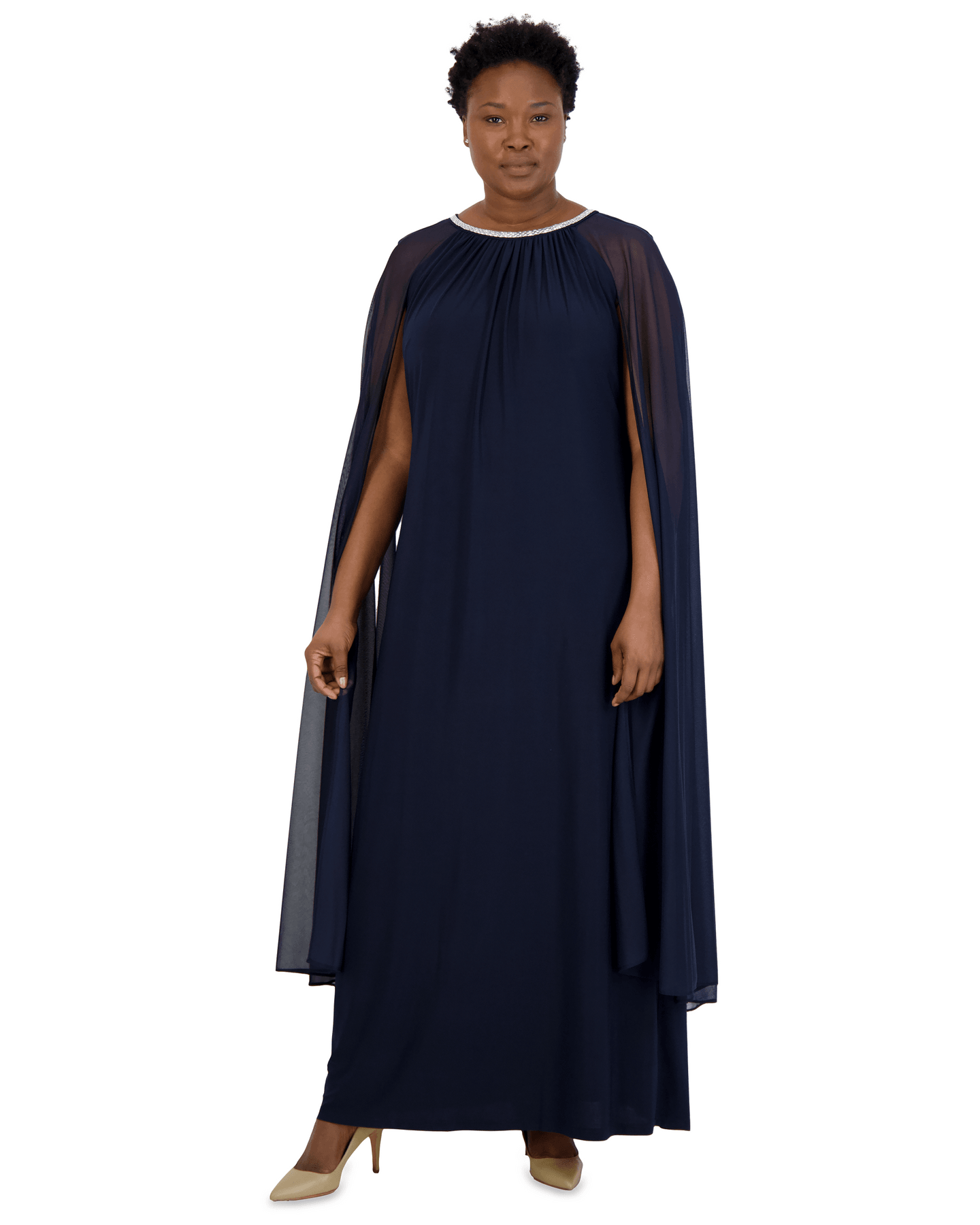 R&M Richards 2487W Plus Size Maternity Long Formal Cape Gown