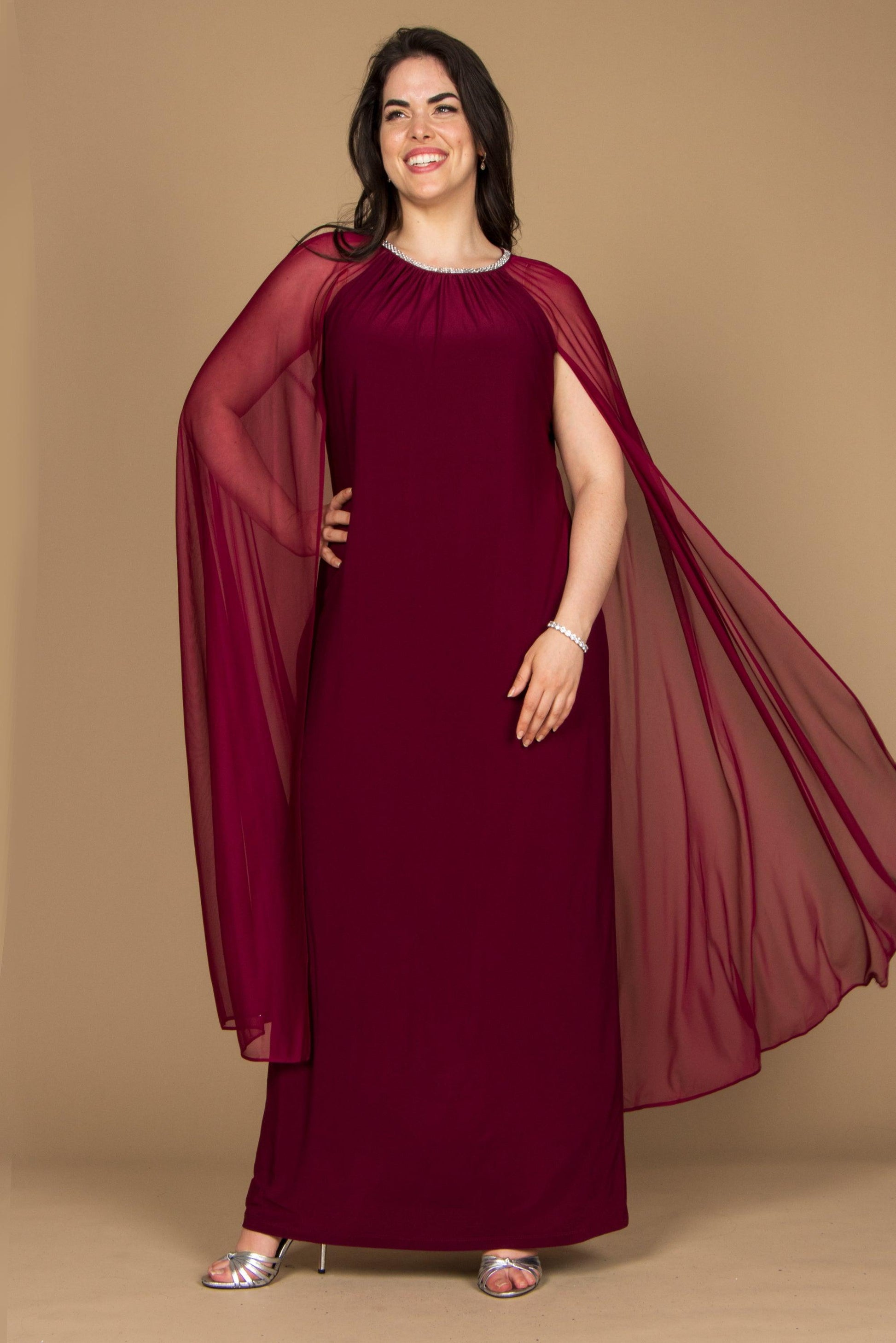 R&M Richards 2487W Plus Size Maternity Long Formal Cape Gown