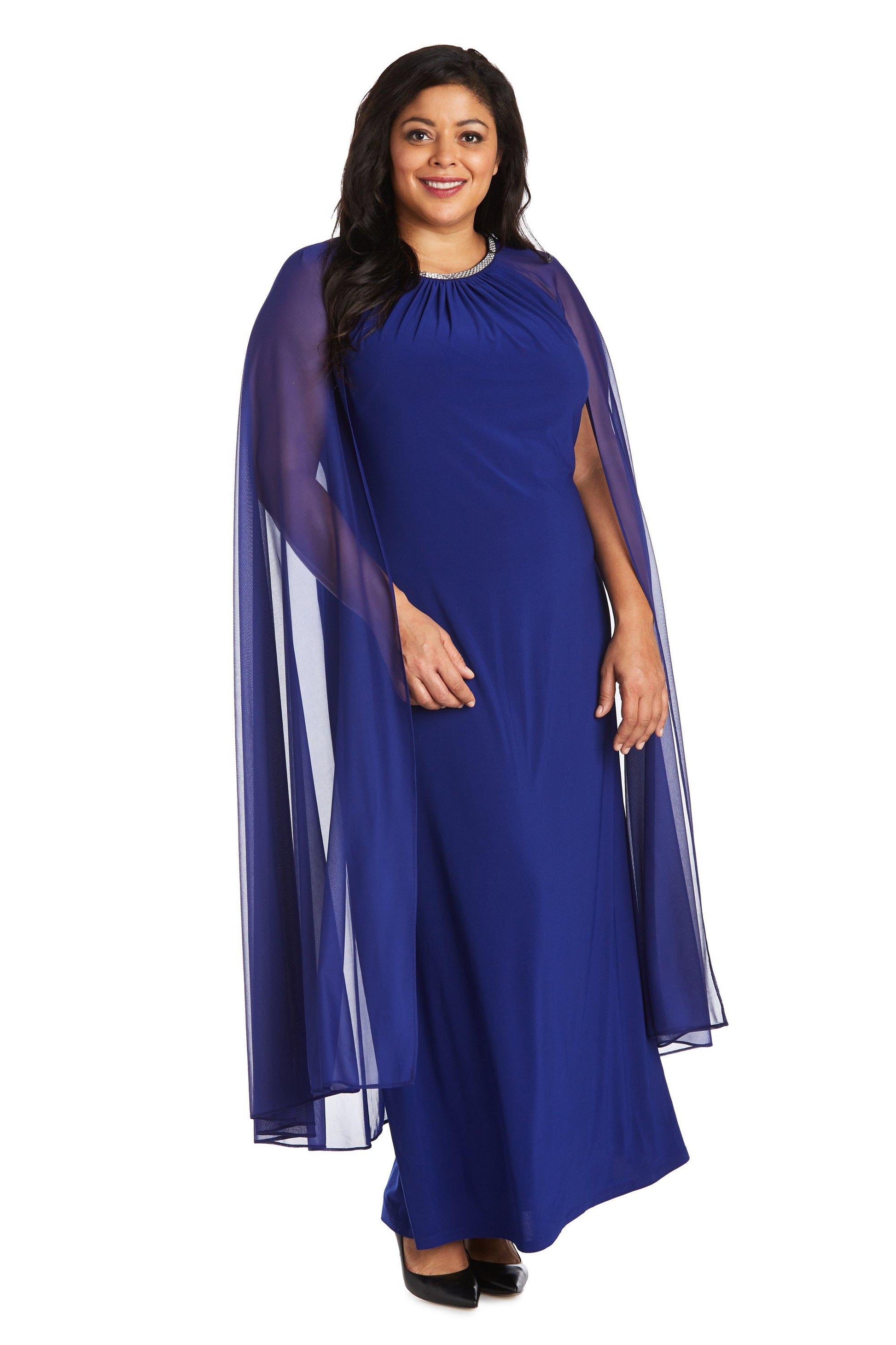 R&M Richards 2487W Plus Size Maternity Long Formal Cape Gown