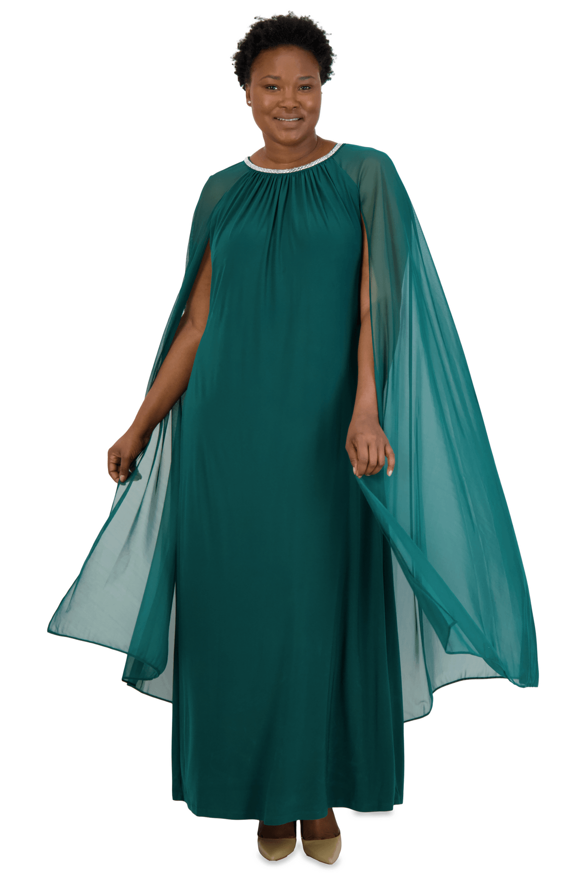 R&M Richards 2487W Plus Size Maternity Long Formal Cape Gown