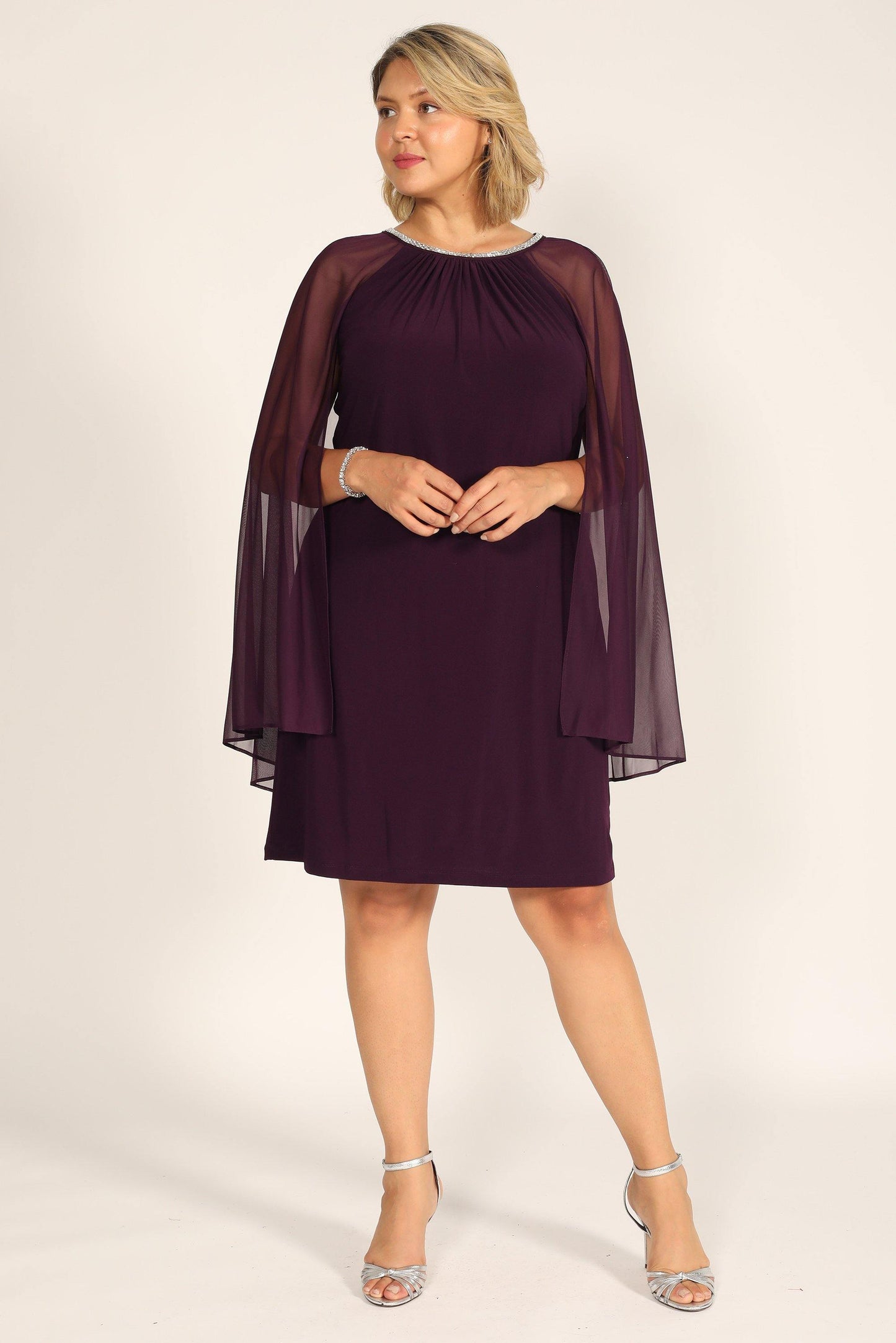 R&M Richards Short Plus Size Cape Dress 2496W - The Dress Outlet