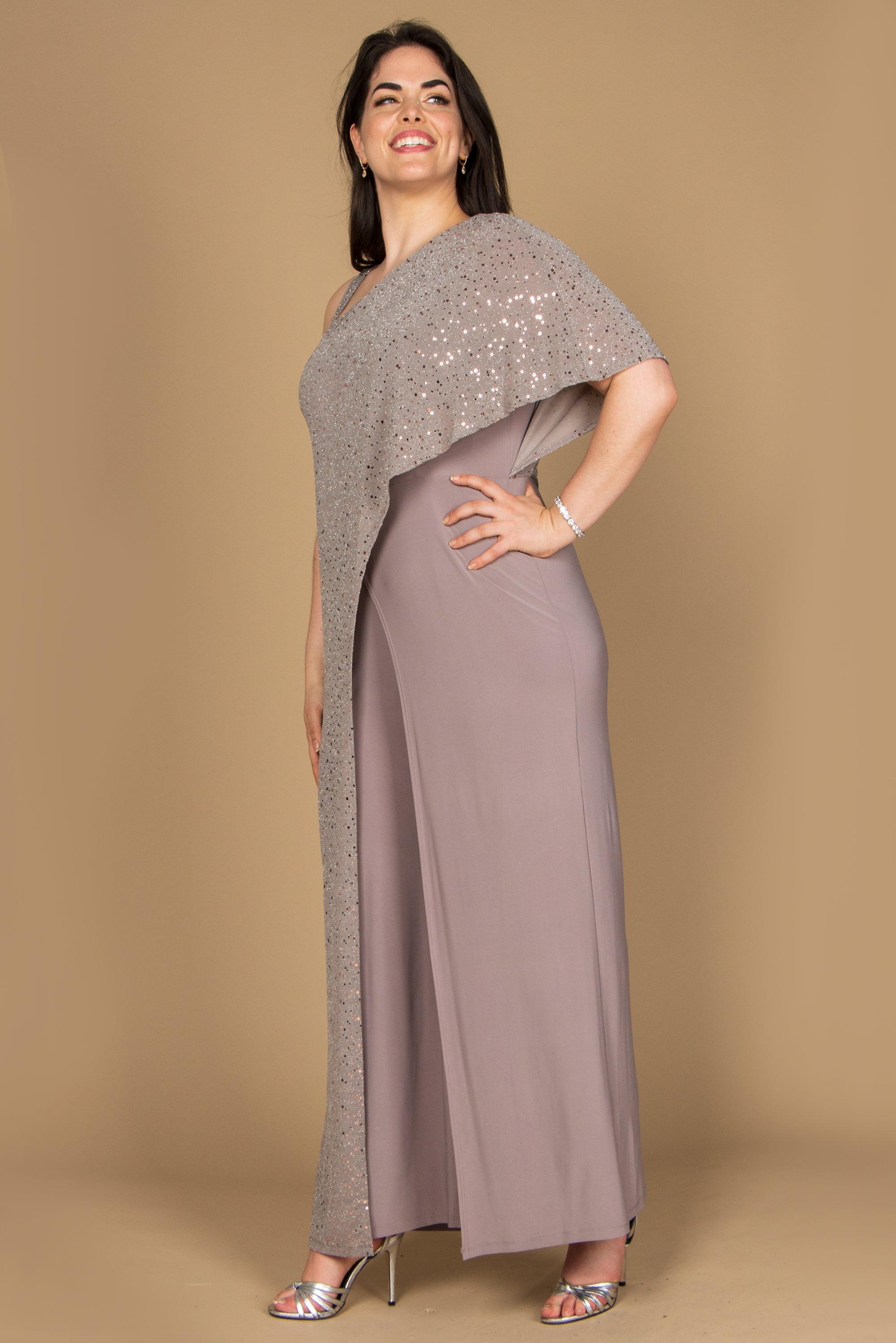 Mocha R M Richards 3096 Jumpsuit Pant Sequined Overlay for 79.0 The Dress Outlet