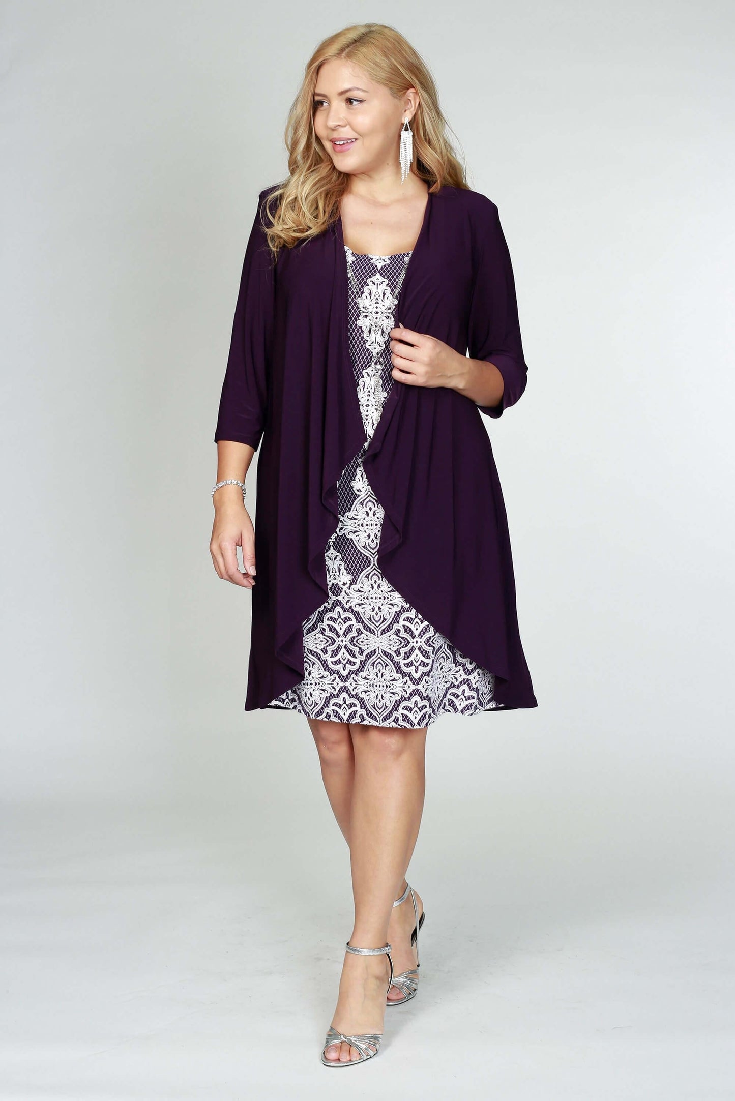 R&M Richards  Short Cocktail Lace Dress Eggplant - The Dress Outlet R&M Richards