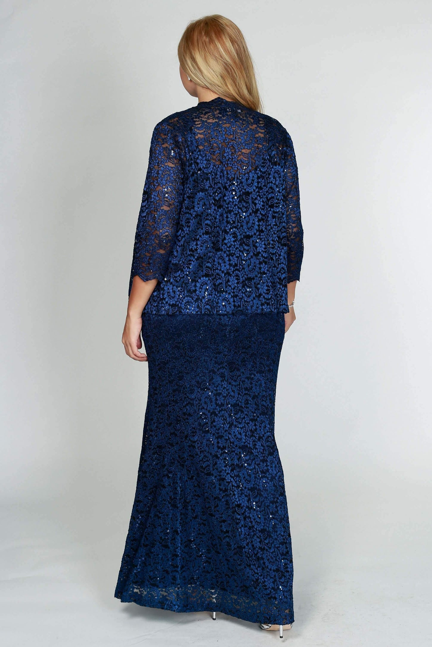 R&M Richards Formal Jacket Lace Long Dress Navy - The Dress Outlet R&M Richards