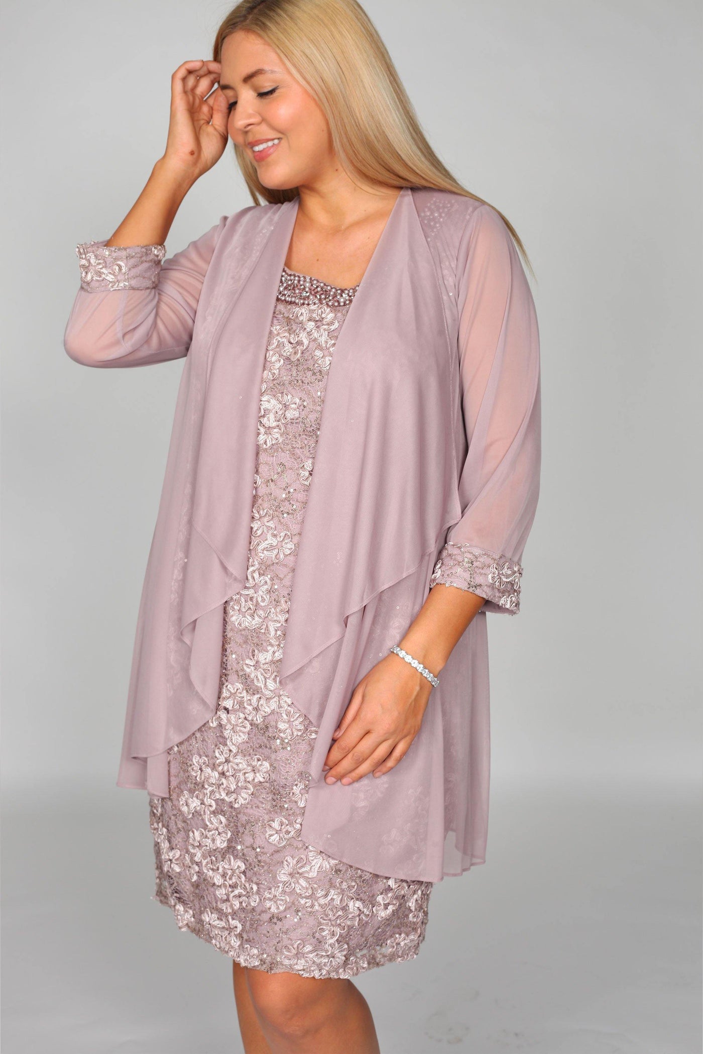 R&M Richards Mother of the Bride Plus Size Short Jacket Dress Champagne