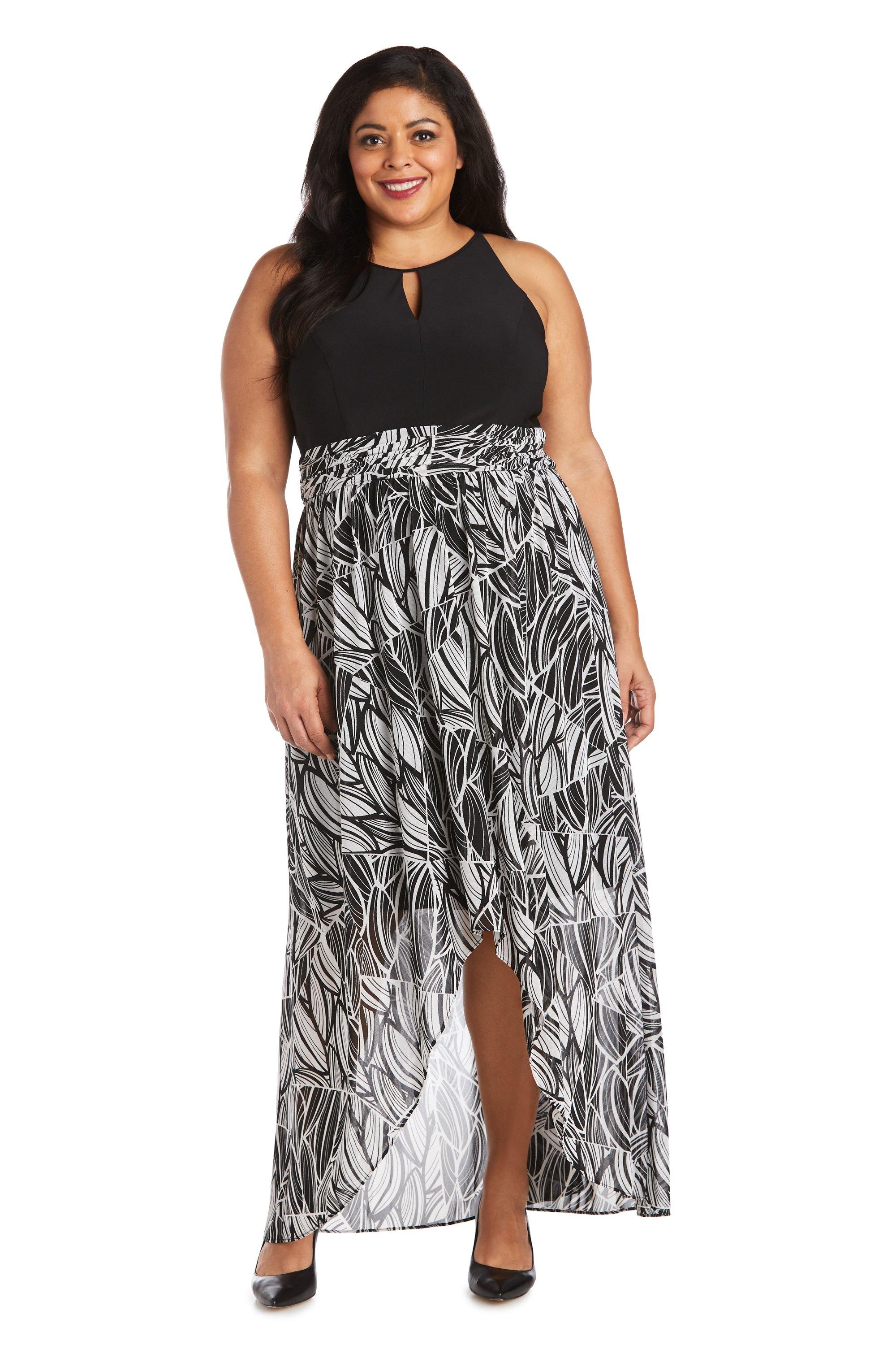 Black/Taupe R&M Richards 7215W High Low Plus Size Floral Dress for $69. ...