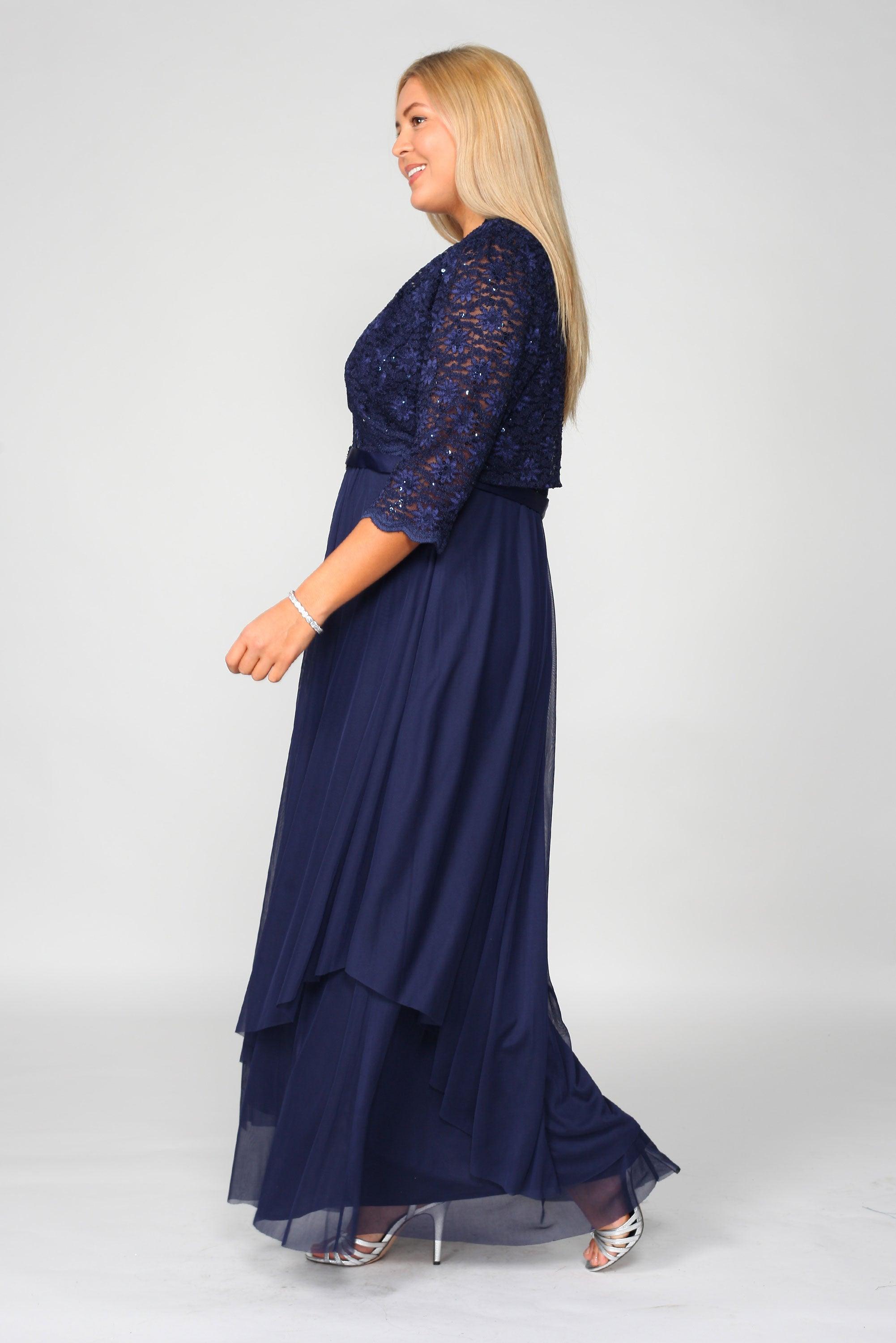 R&M Richards Long Mother of Bride Formal Jacket Dress Navy