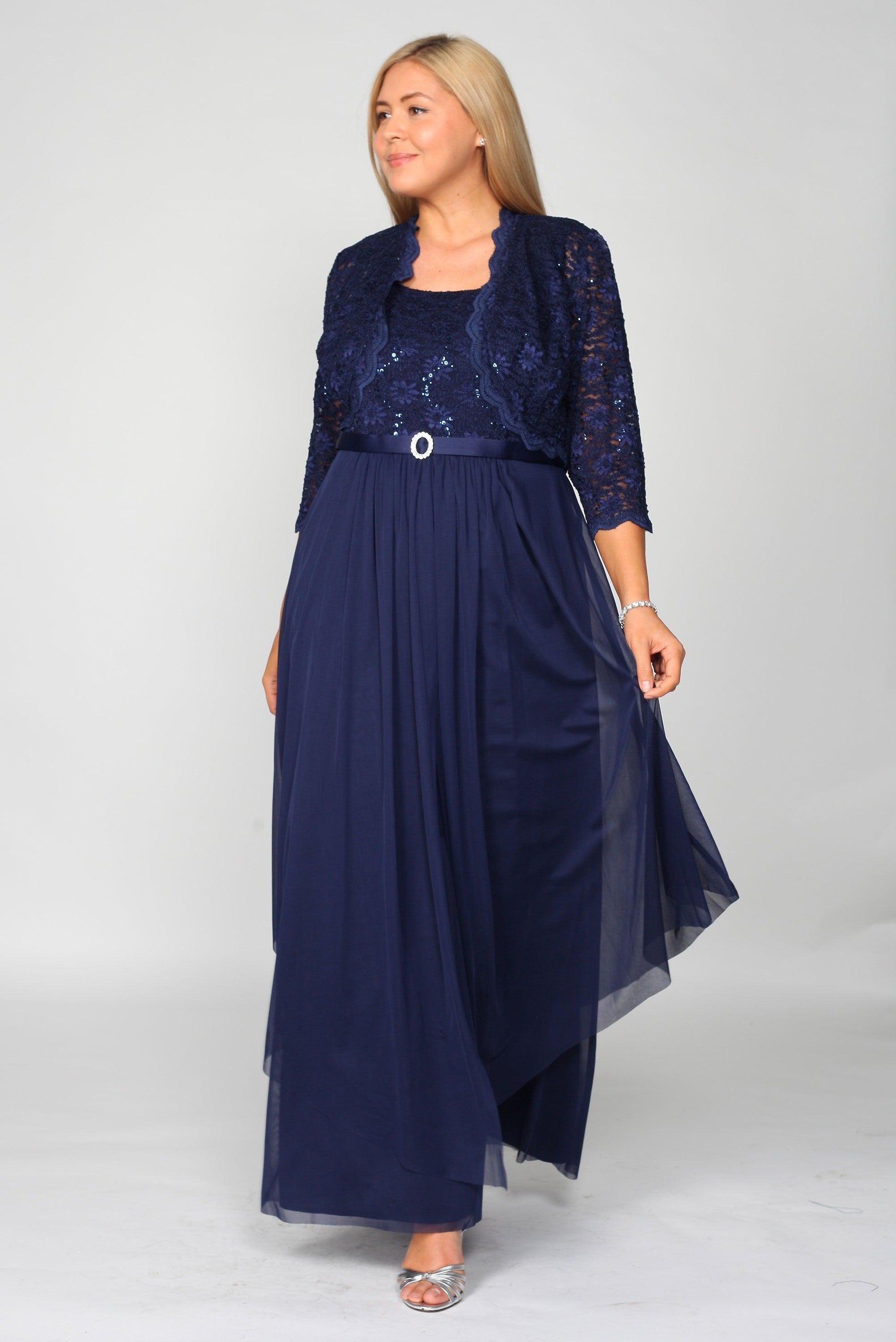R&M Richards 7300W Plus Size Long Formal Mother of the Bride Jacket Dress