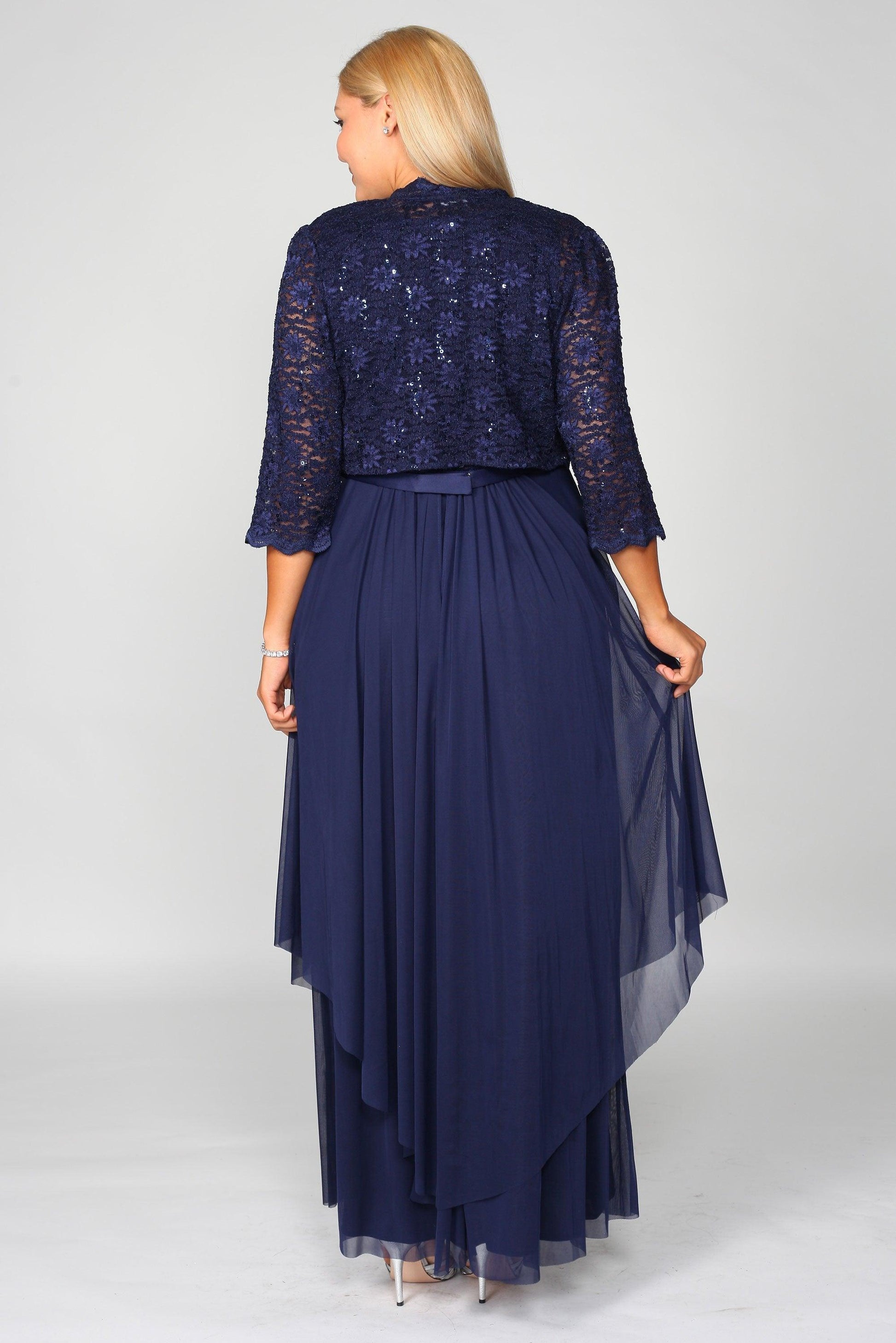 R&M Richards 7300W Plus Size Long Formal Mother of the Bride Jacket Dress