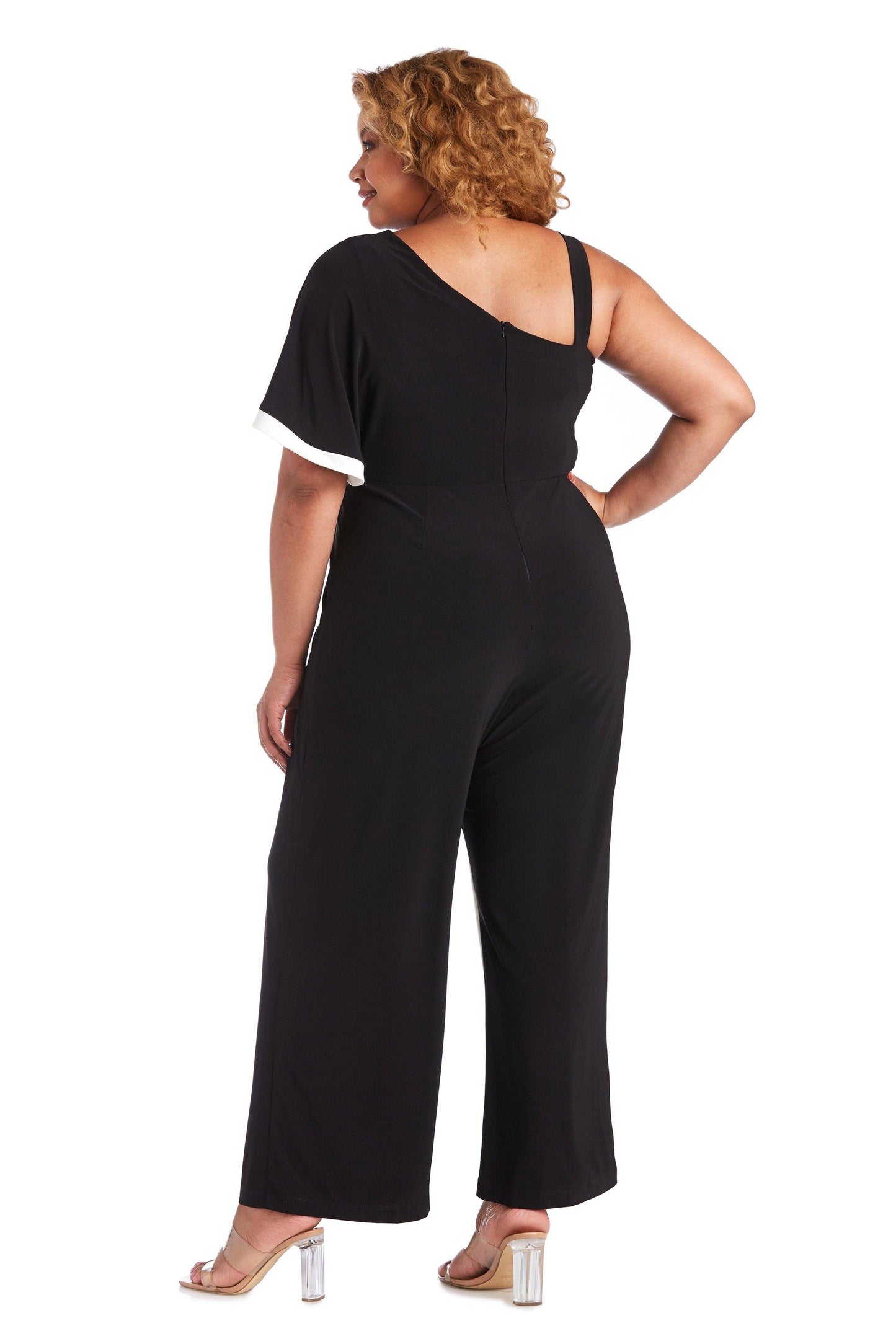 R&M Richards Plus Size One Shoulder Jumpsuit 7438W - The Dress Outlet