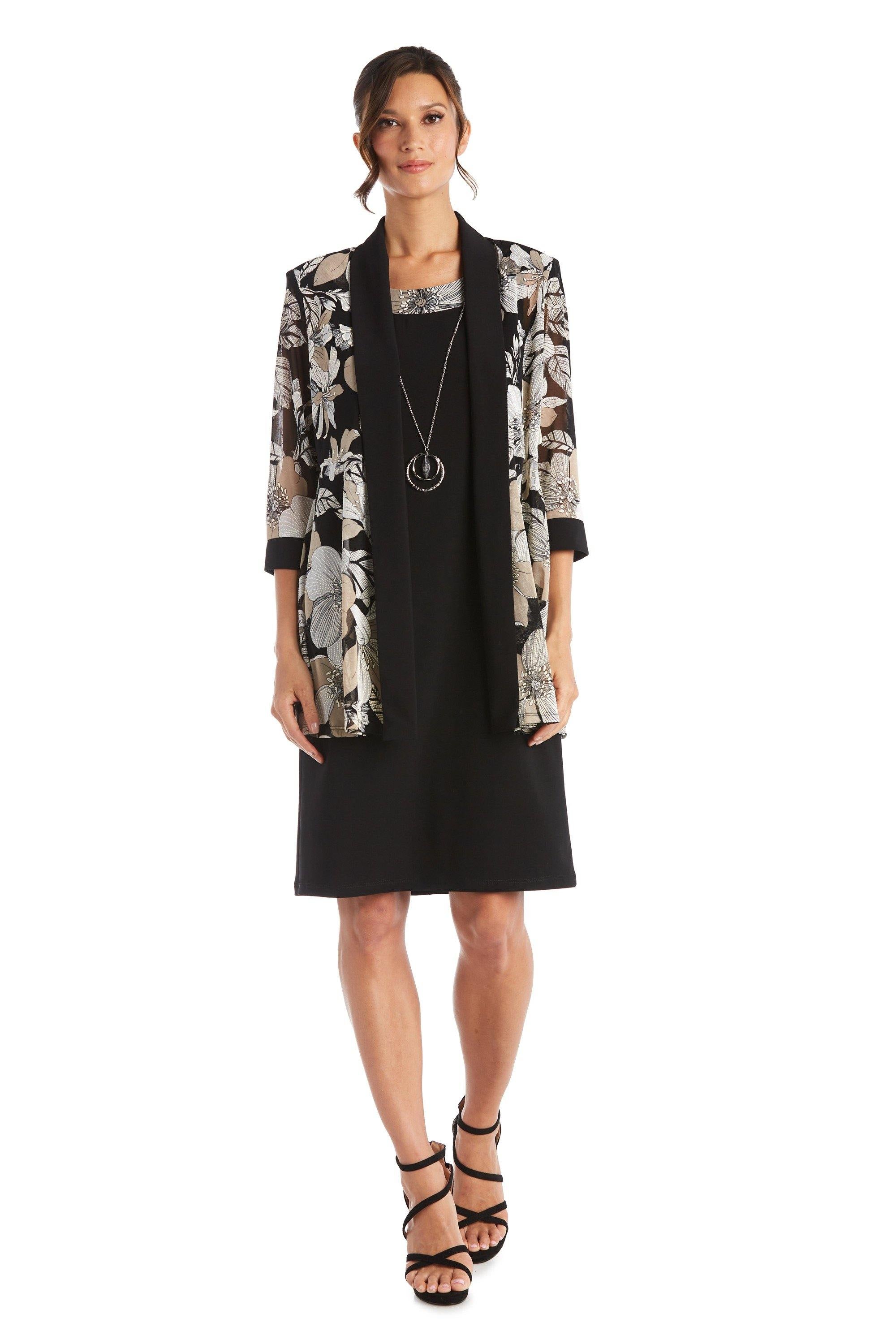 Black/Taupe R&M Richards 7523 Short Mother Of The Bride Dress for $99.99 – The Dress Outlet
