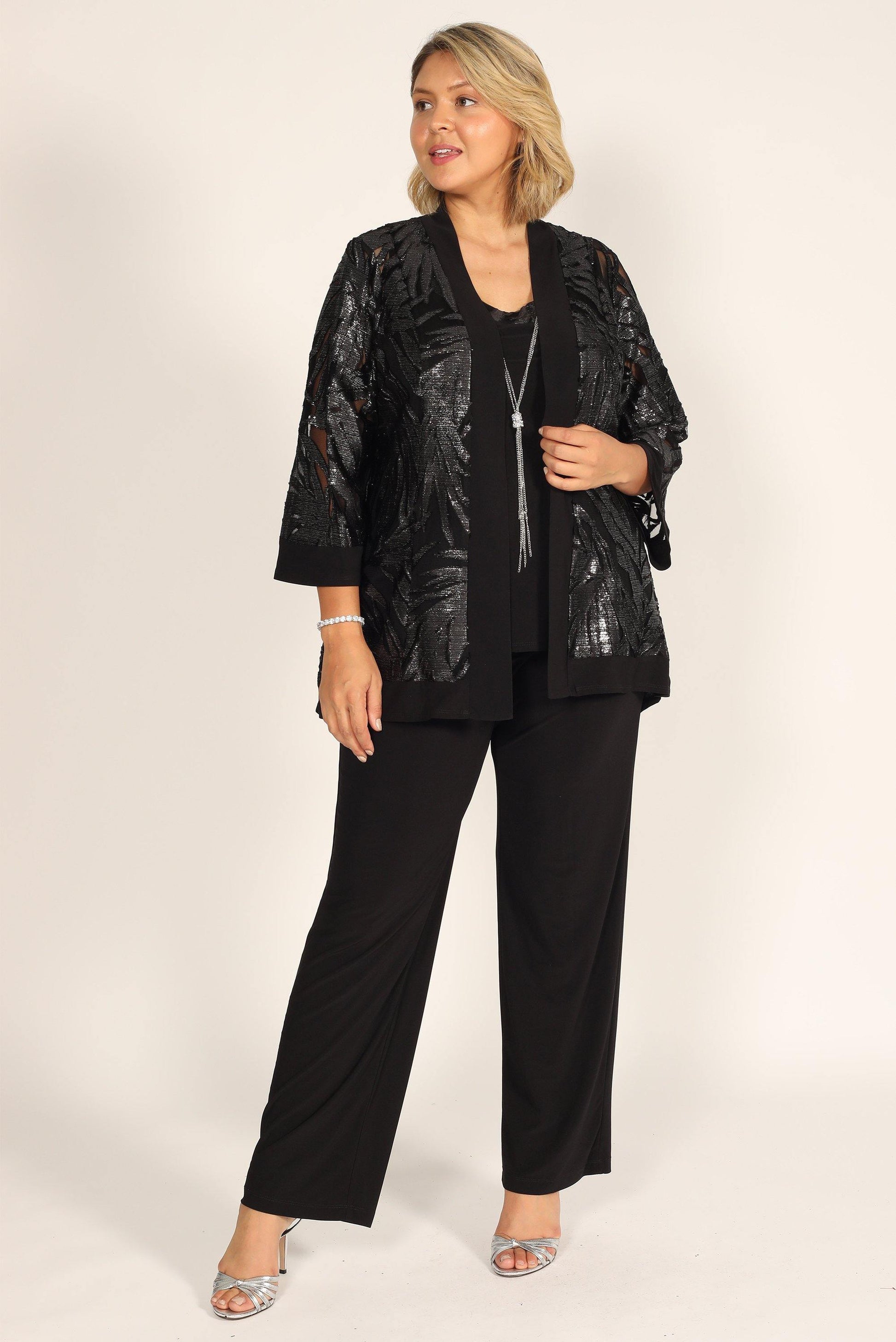 R&M Richards 7547 Three-Piece Mesh Pant Suit