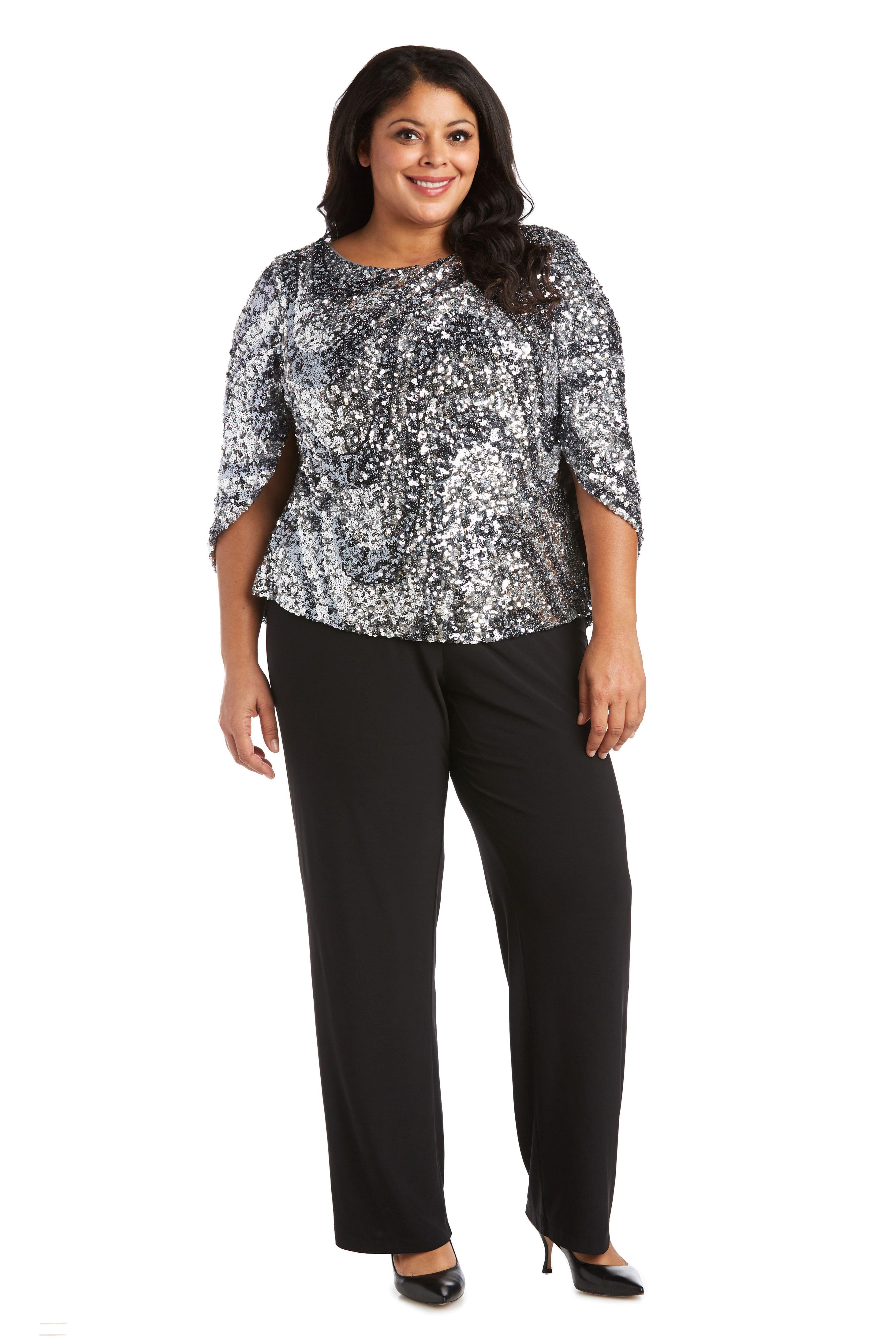 R&M Richards Plus Size One Piece Drape Back Top 7550W - The Dress Outlet