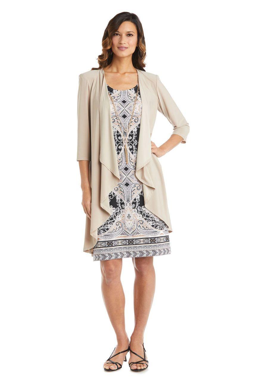 Taupe/Black R&M Richards 7667 Short Two Piece Print Jacket Dress for ...