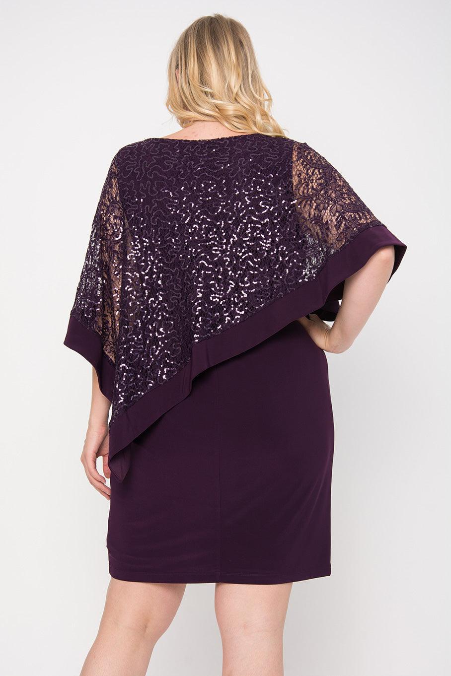 R&M Richards Short Plus Size Mother of the Bride Poncho Cape Dress Plum