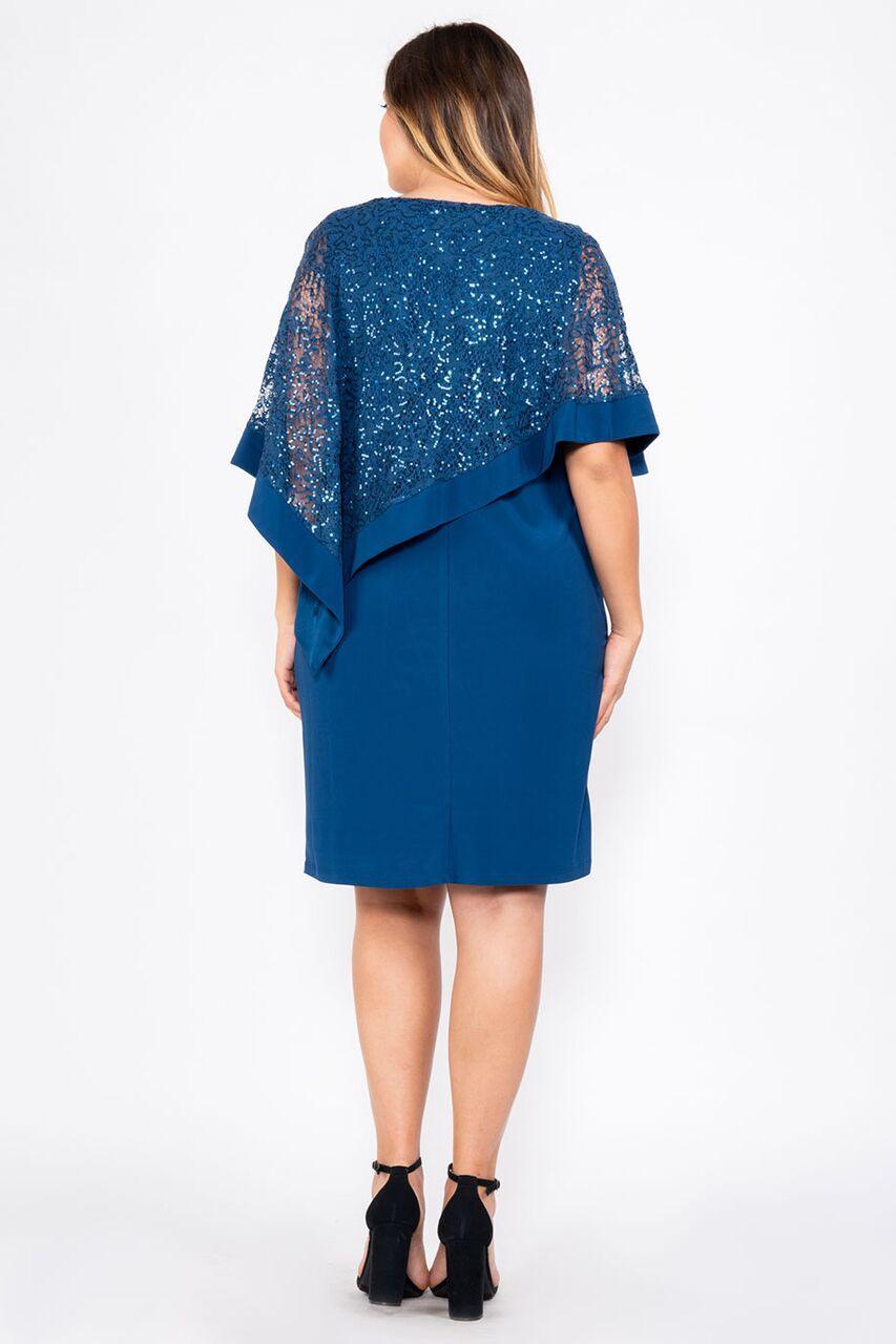 R&M Richards Short Plus Size Mother of the Bride Poncho Cape Dress Peacock