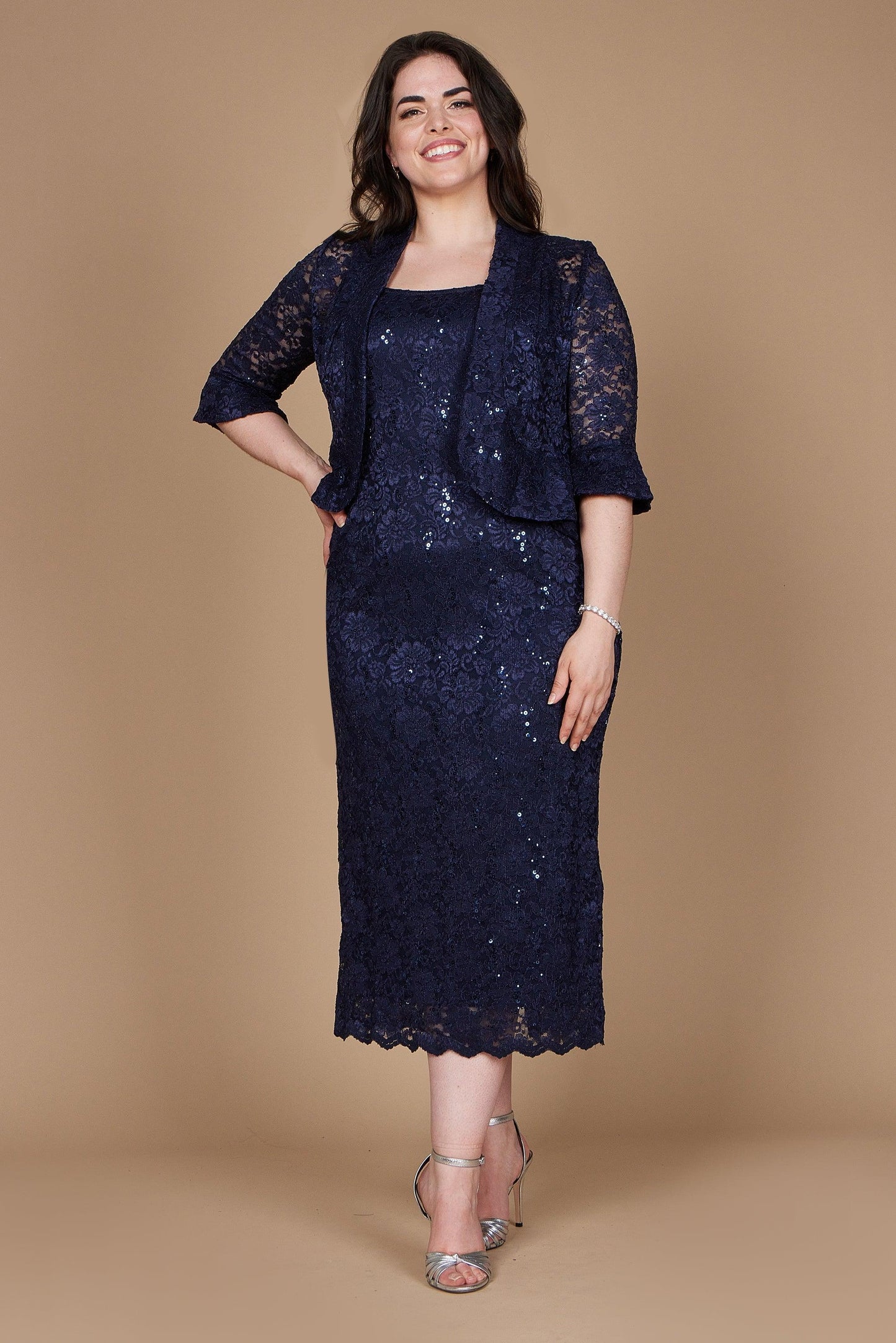 R&M Richards Long Plus Size Formal Dress Navy