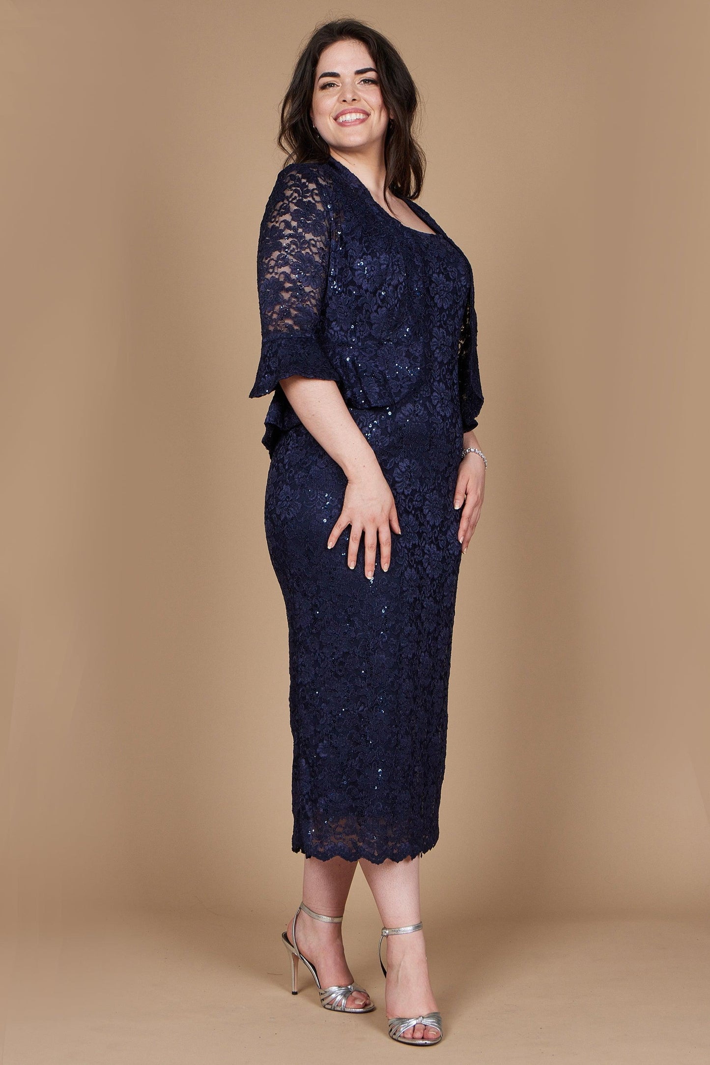 R&M Richards Long Plus Size Formal Dress Navy