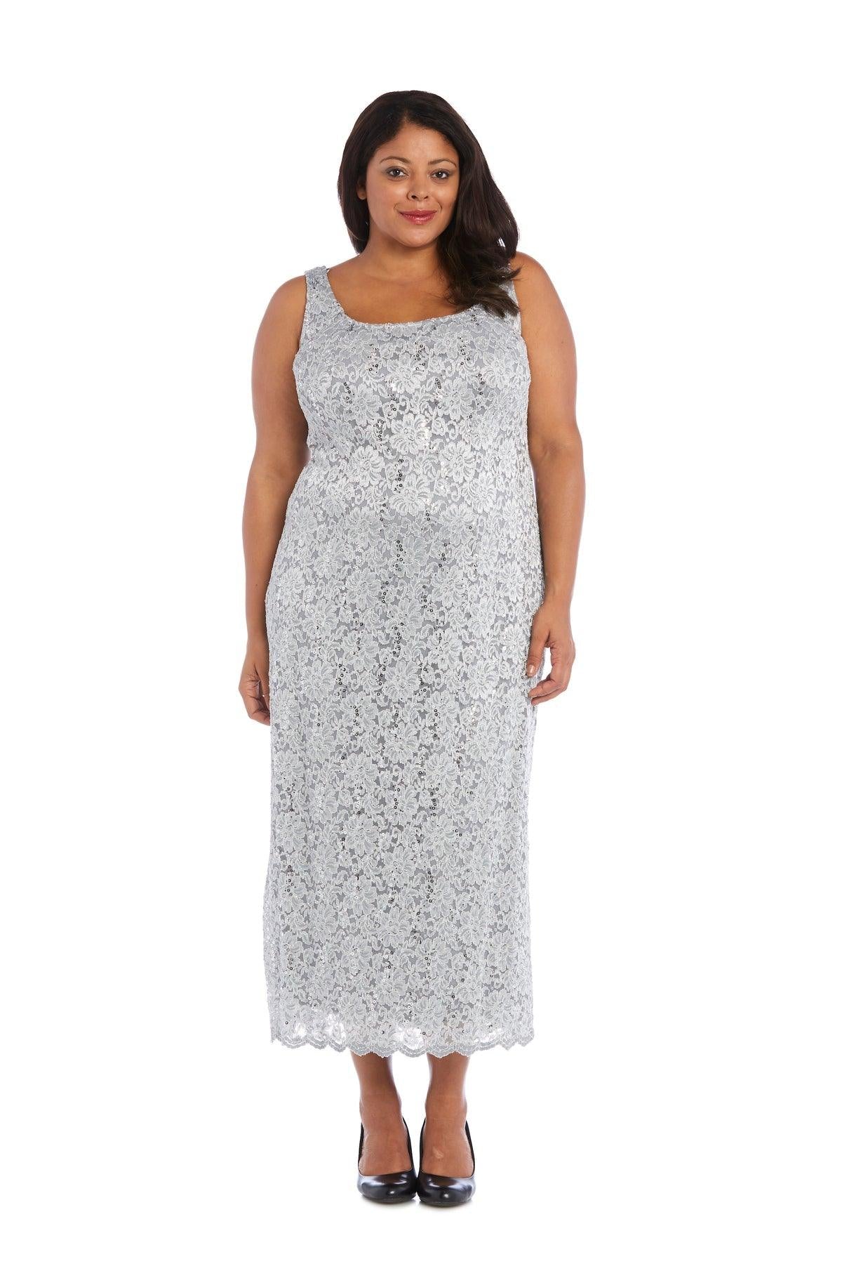 R&M Richards Long Plus Size Formal Dress Silver