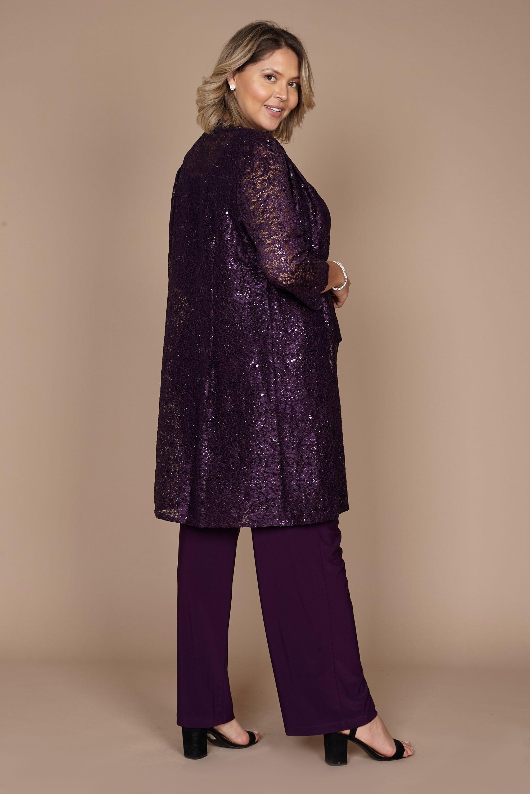 Metallic Lace Pant Suit Plus Size R&M Richards 1993W