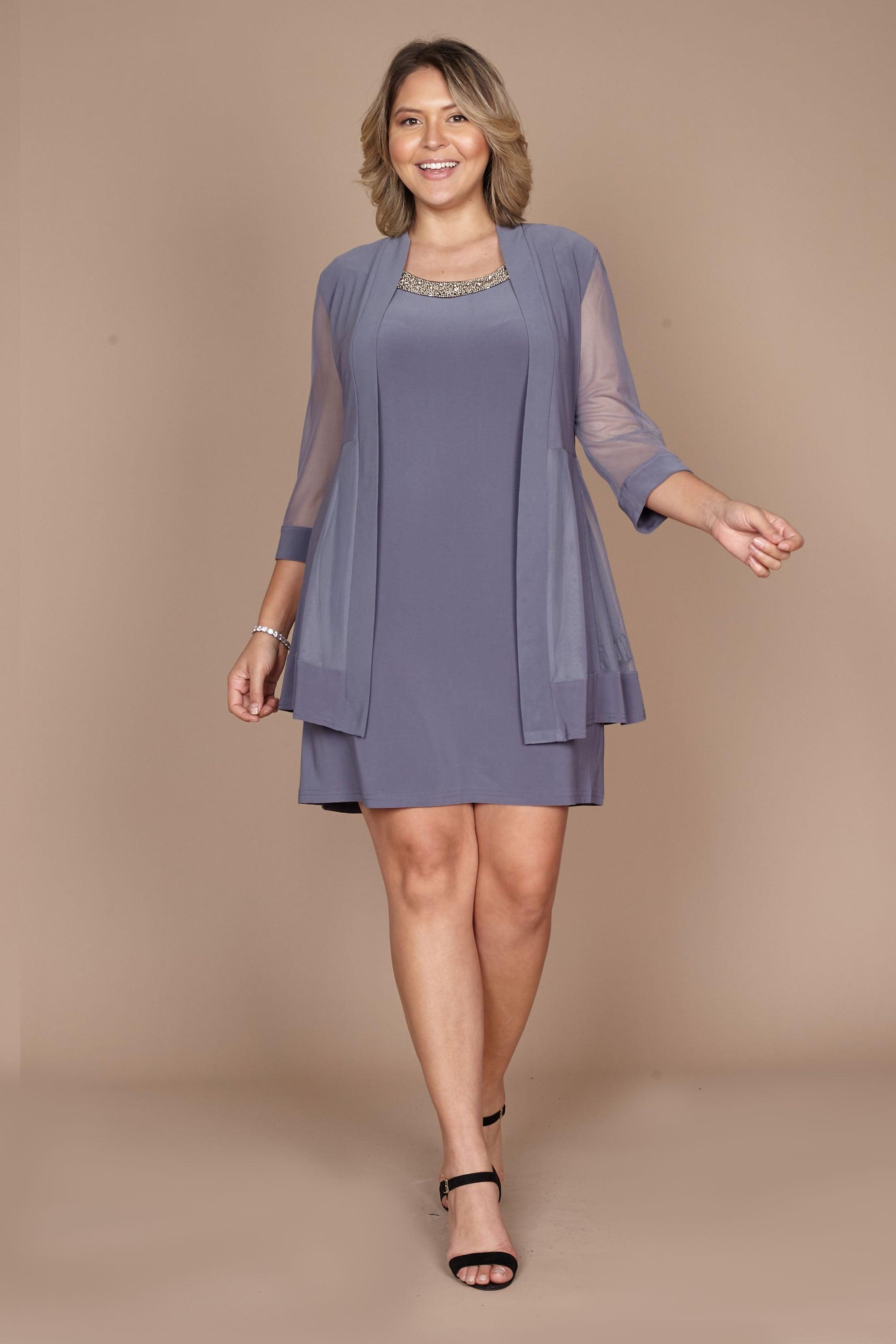 Short Beaded Jacket Dress Plus Size R&M Richards 8442W