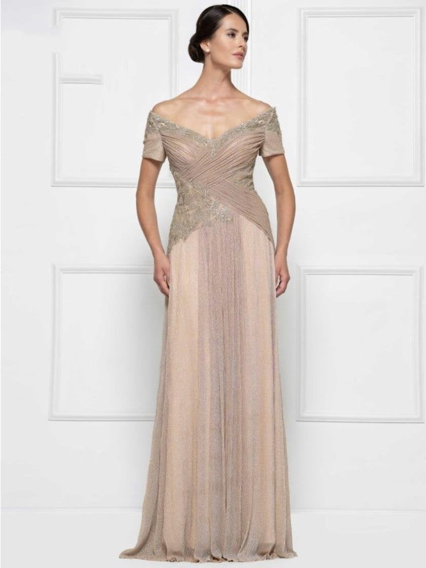 Rina di Montella Off Shoulder Long Dress 2674 - The Dress Outlet