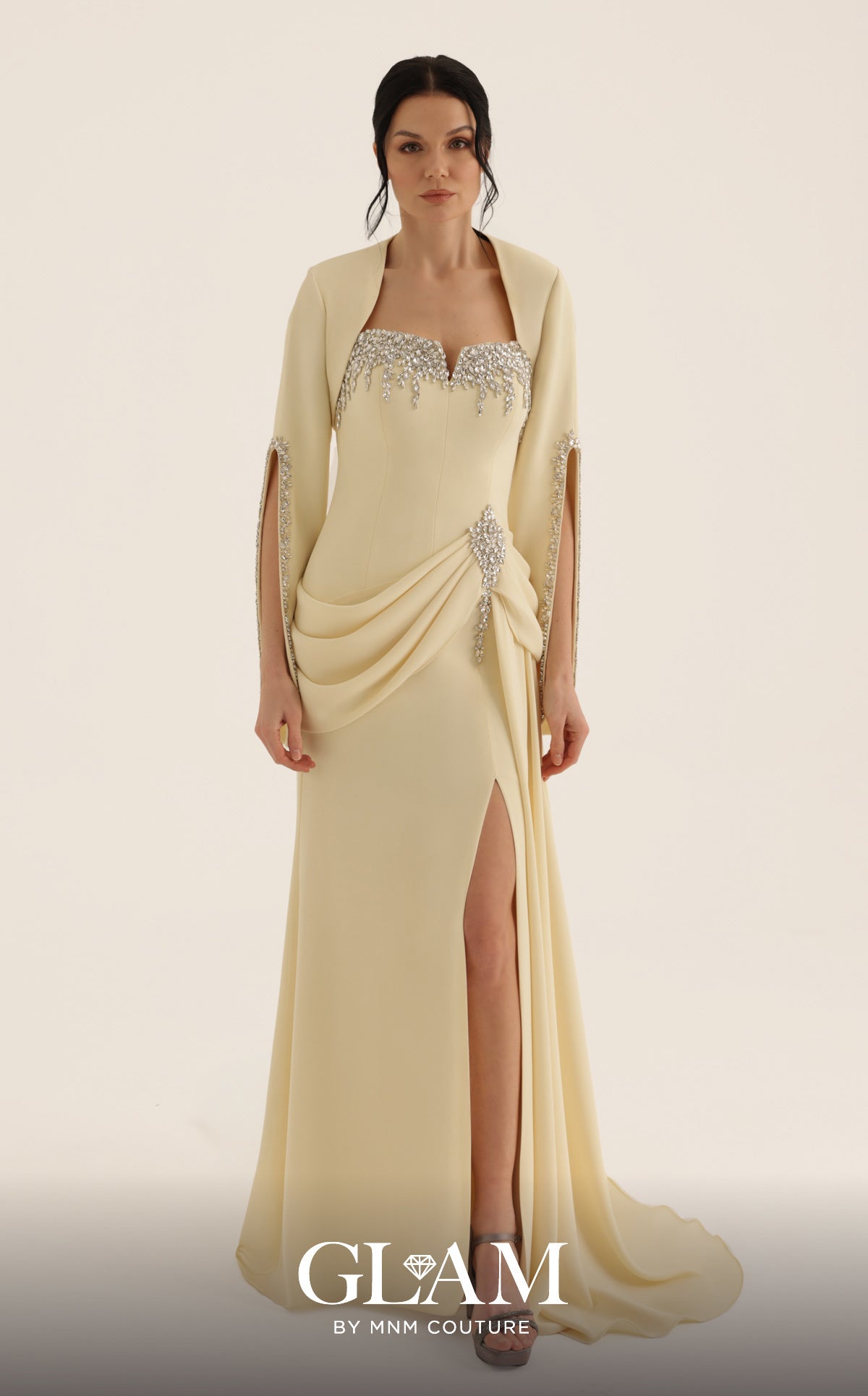 Sweetheart Floor-Length Crepe Formal Sheath MNM Couture O07851