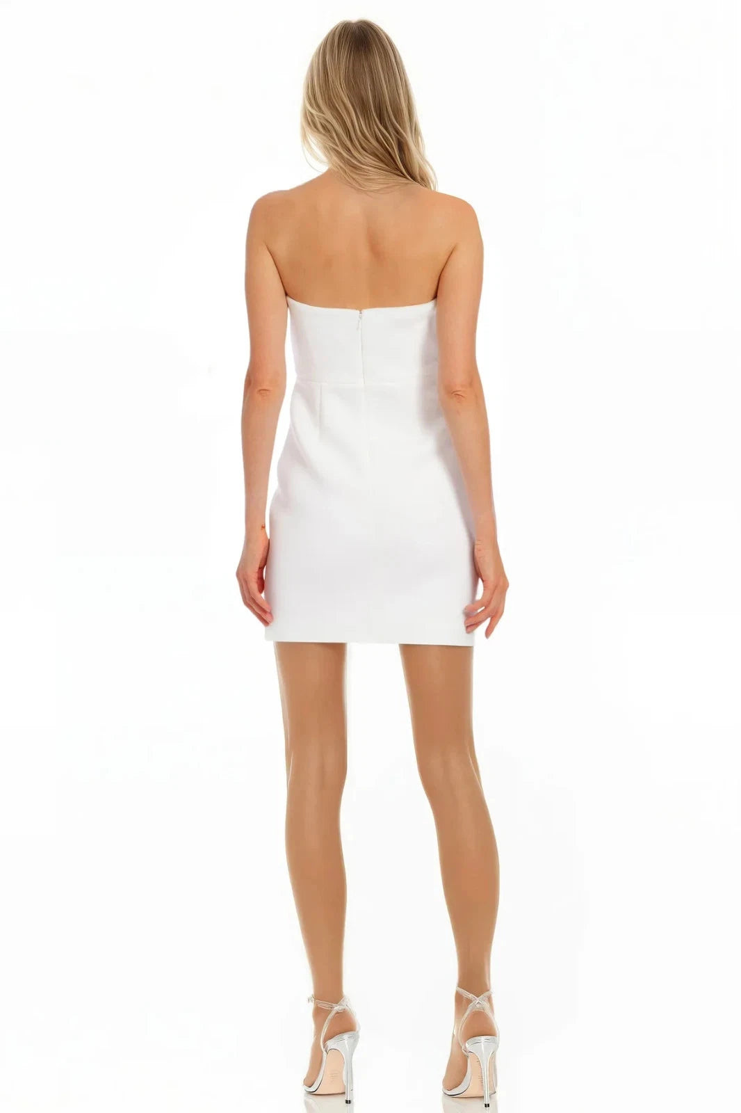 Ivory Strapless Mini Crepe Wedding Dress 3D Flower Applique Badgley Mischka MC0140