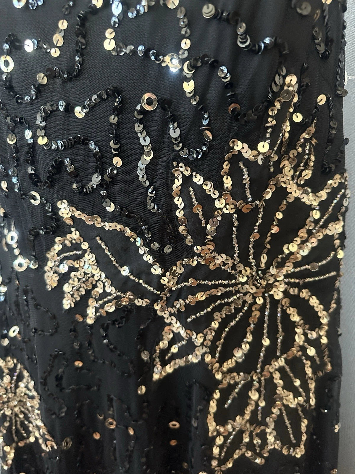 Black Gold Adrianna Papell AP1E212407 Spaghetti Strap Long Mesh Prom Dress Floral