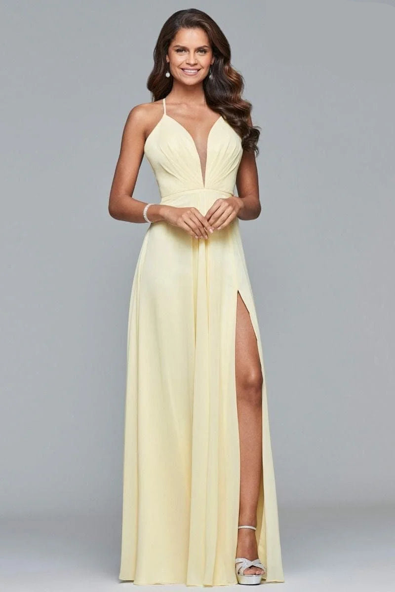 Prom Dresses A Line Long Formal Slit Prom Dress Buttercream