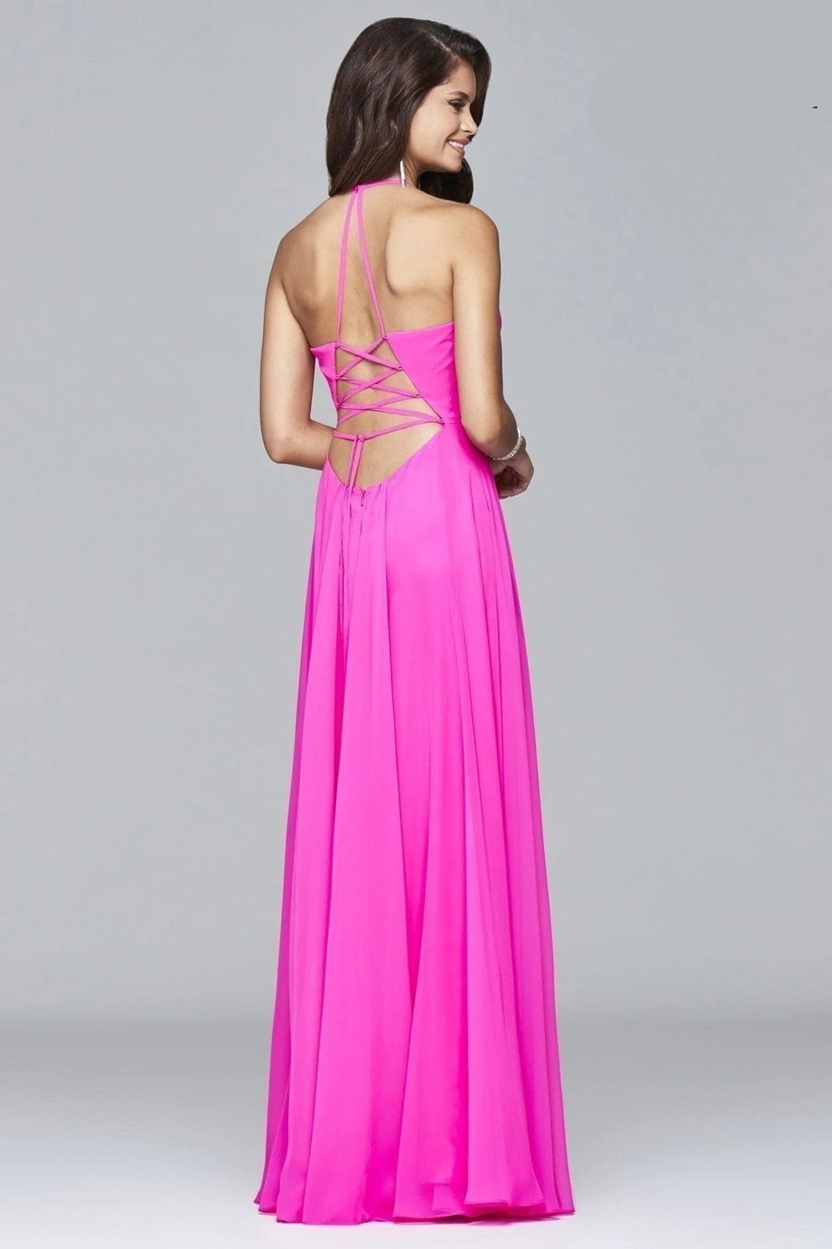 Prom Dresses A Line Long Formal Slit Prom Dress Cherry Pink