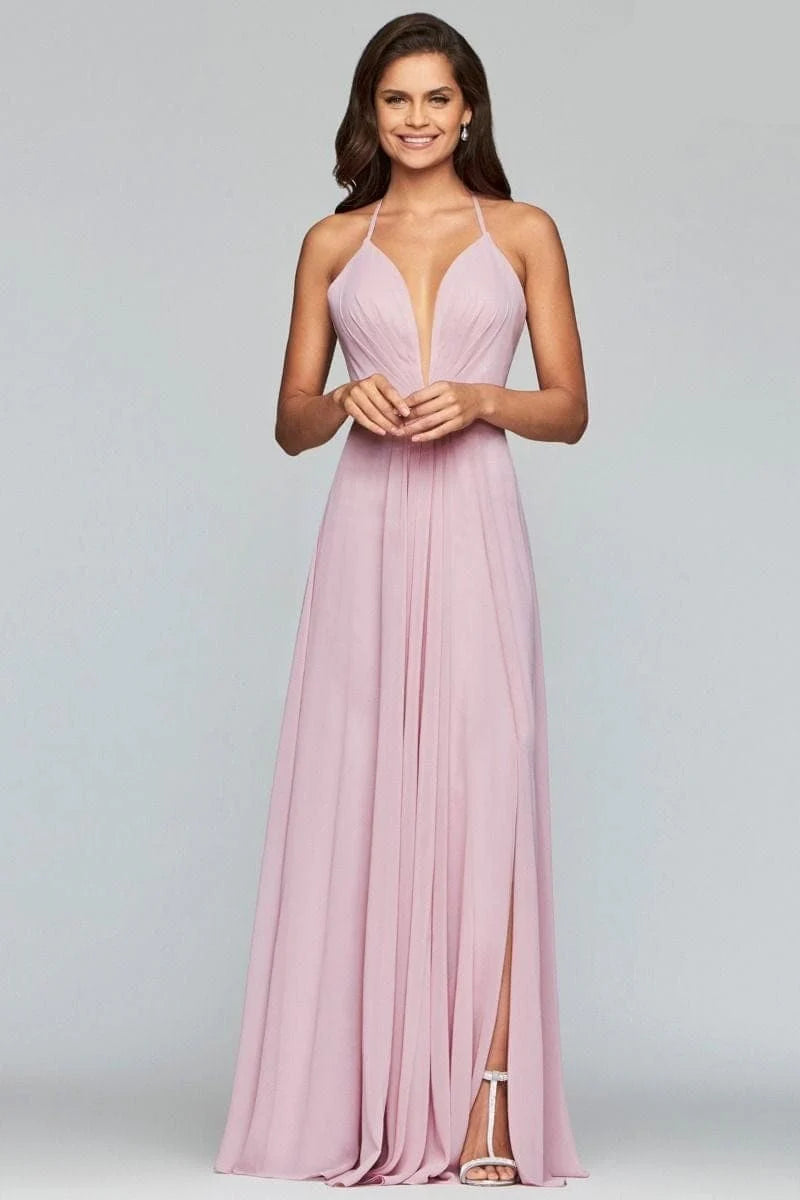 Prom Dresses A Line Long Formal Slit Prom Dress Mauve