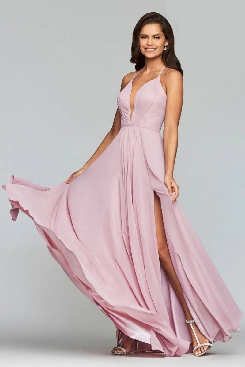Prom Dresses A Line Long Formal Slit Prom Dress Mauve