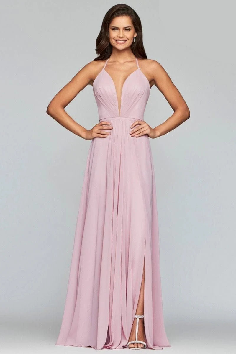Prom Dresses A Line Long Formal Slit Prom Dress Mauve