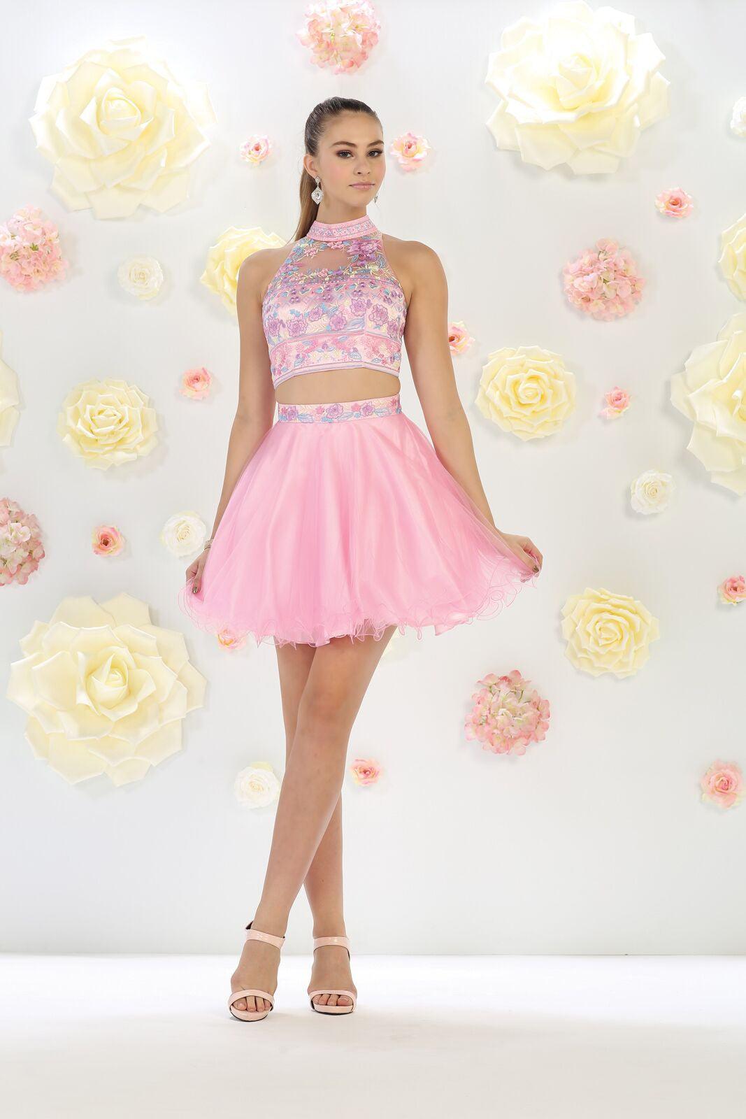 Sassy Short Two Piece Homecoming Dresses - The Dress Outlet May Queen