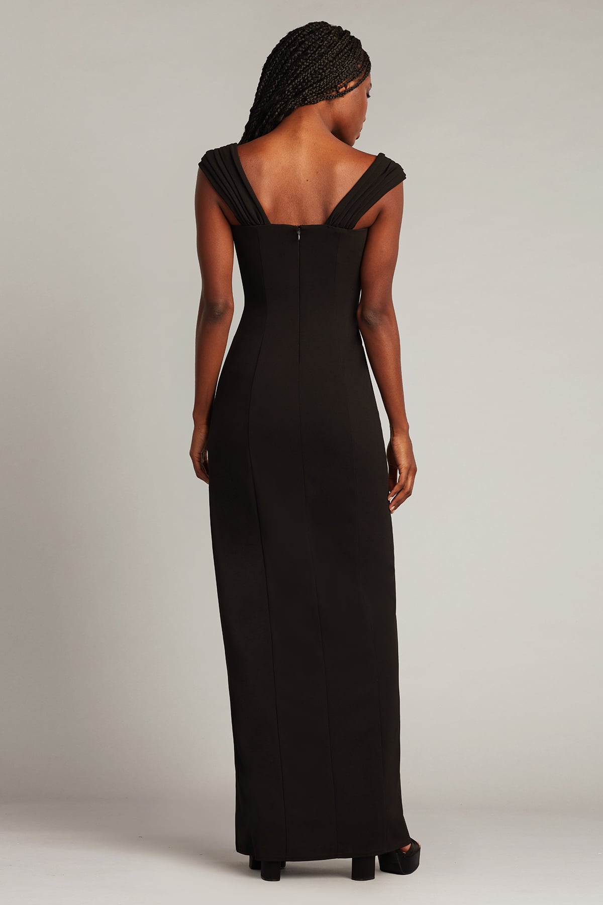 Black Off-the-Shoulder Floor-Length Jersey Prom Gown with Side Slit Tadashi Shoji SBOS23145L