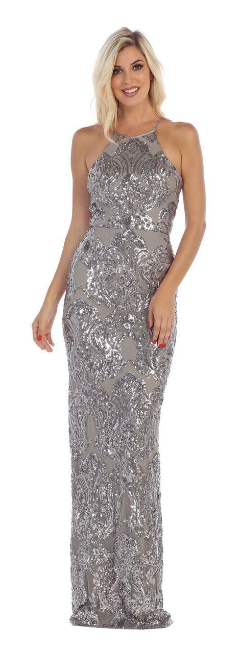 Sequin Long Beaded Open Back Prom Dress - The Dress Outlet May Queen