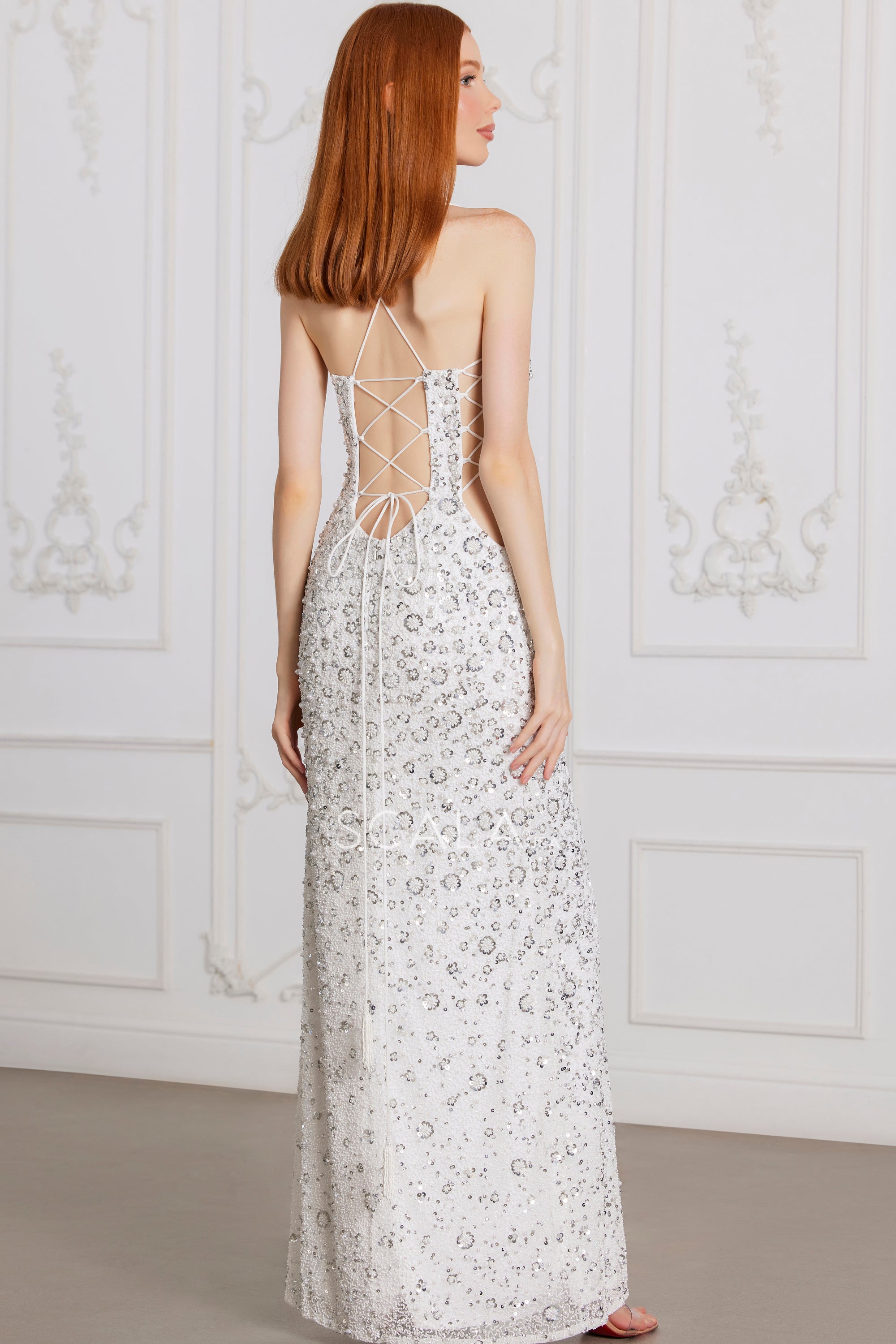 Prom Dresses Fitted Evening Long Formal Sequin Prom Dress Ivory Silver